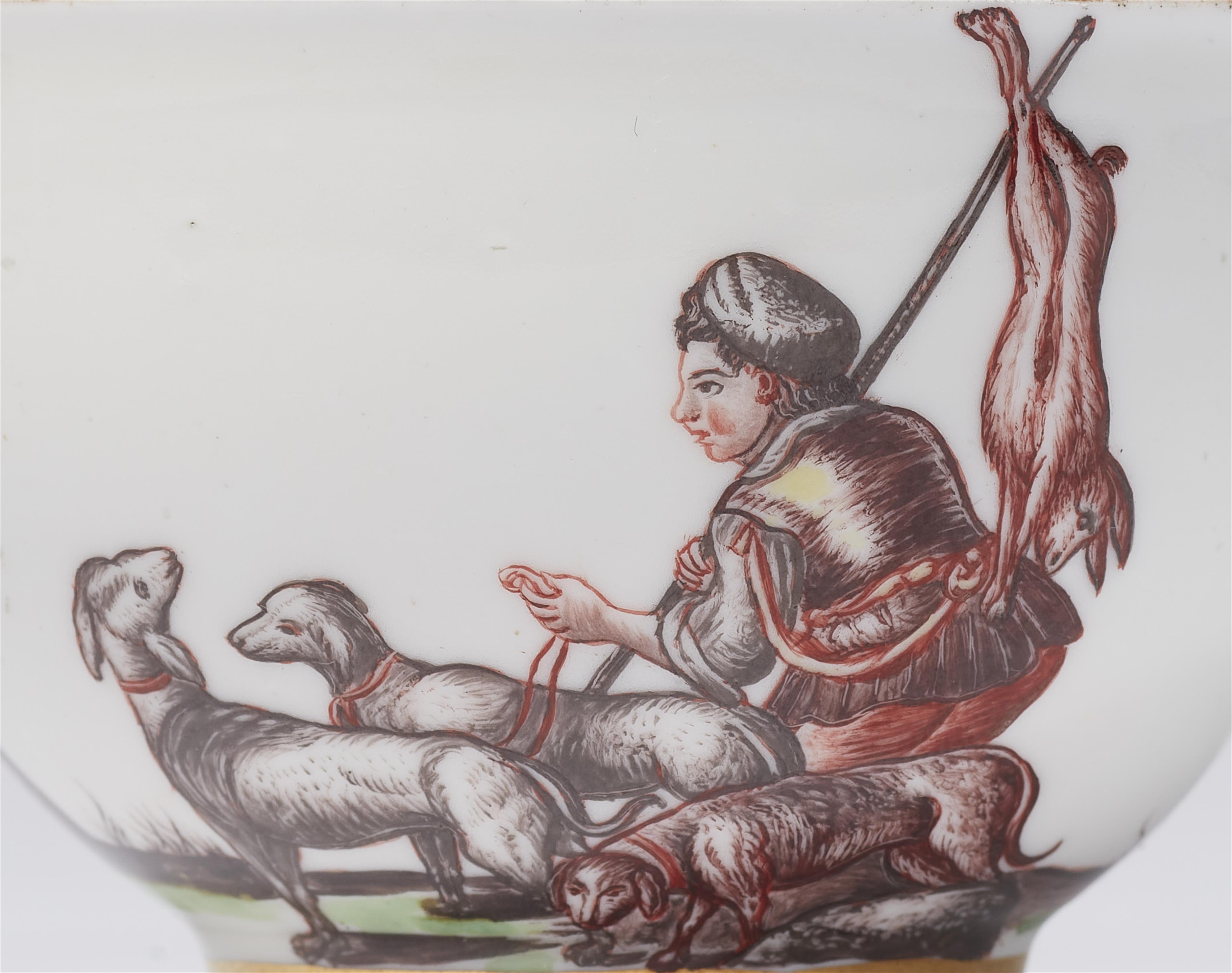 A Meissen porcelain tea bowl with a hunter and a basket weaver - image-2