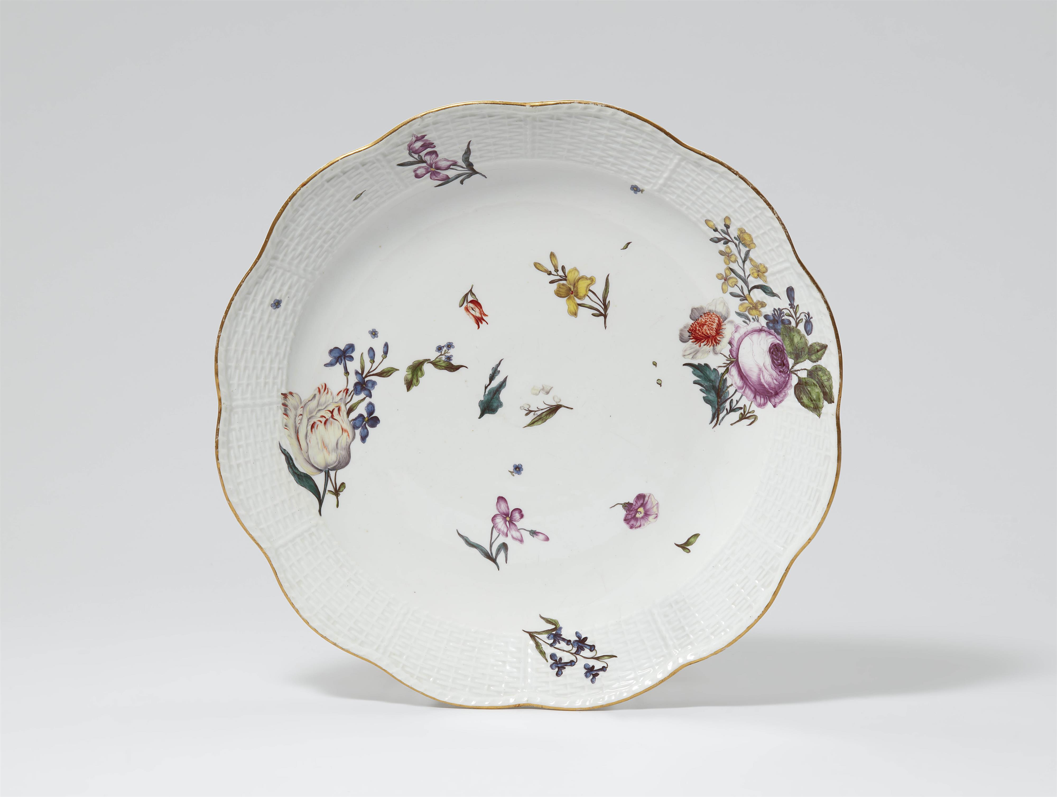 A Meissen porcelain dish from a dinner service painted with naturalistic flowers - image-1