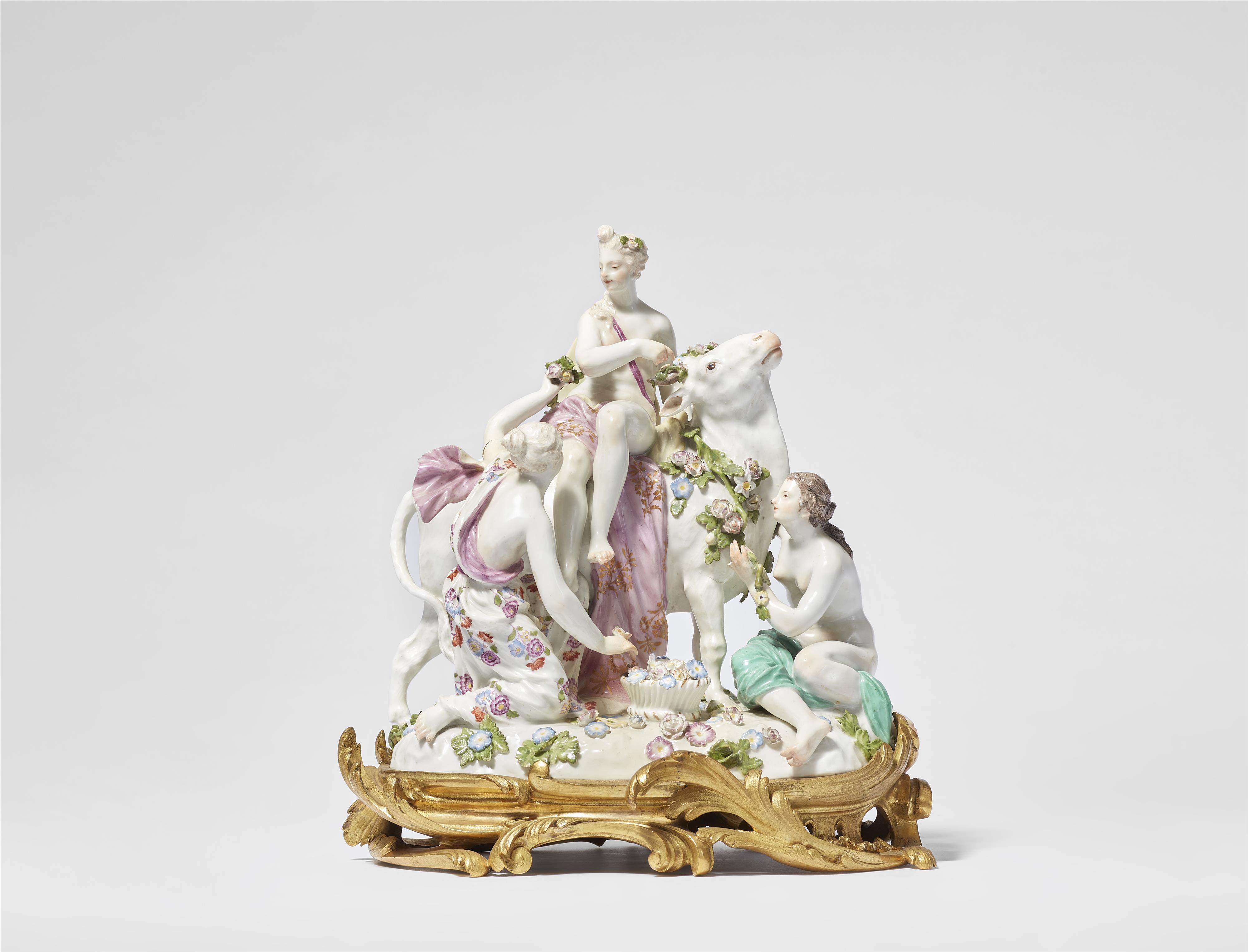 A Meissen porcelain group of Europa and the bull on an ormolu stand - image-1