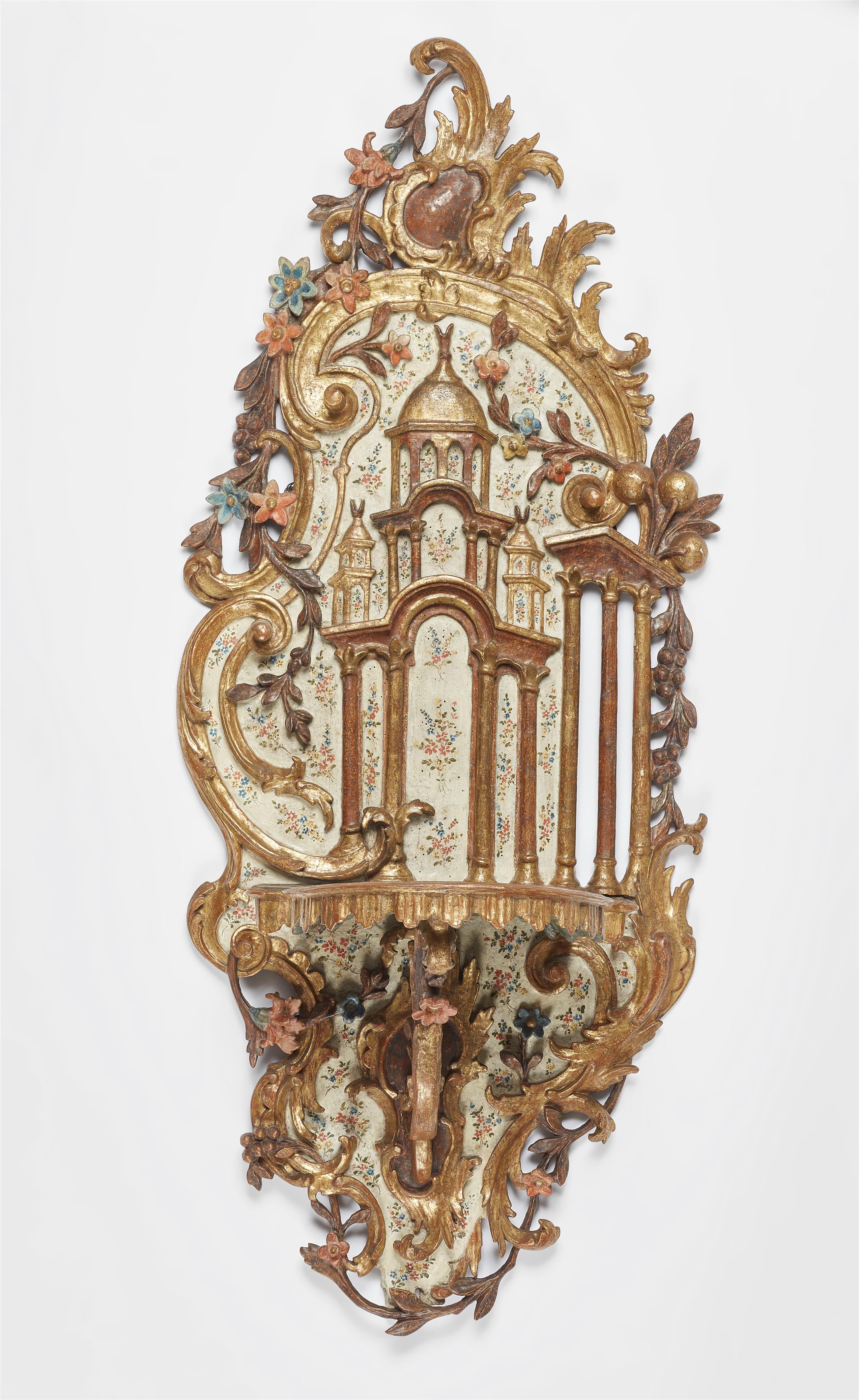 A Rococo stained and gilt wood wall applique with bracket
as a turban stand - image-1