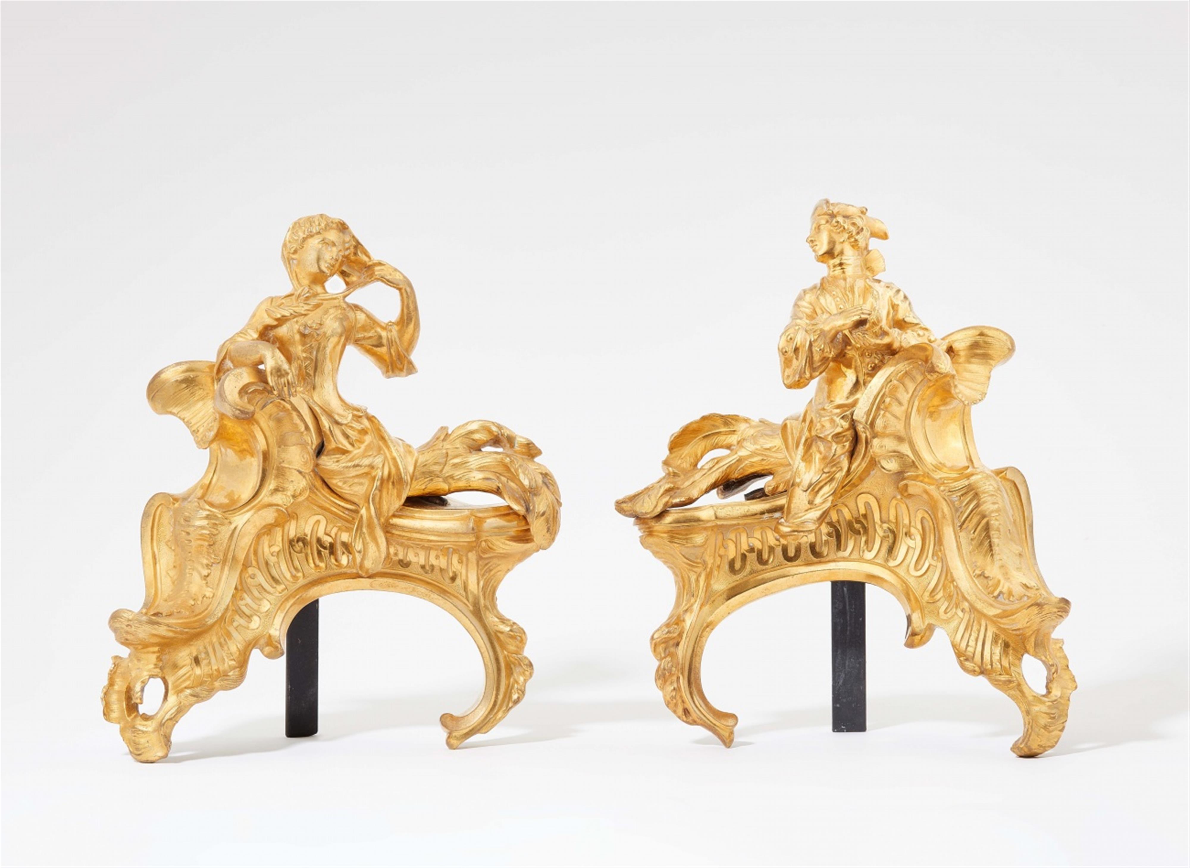 A pair of ormolu fire dogs by Jacques Caffiéri - image-1