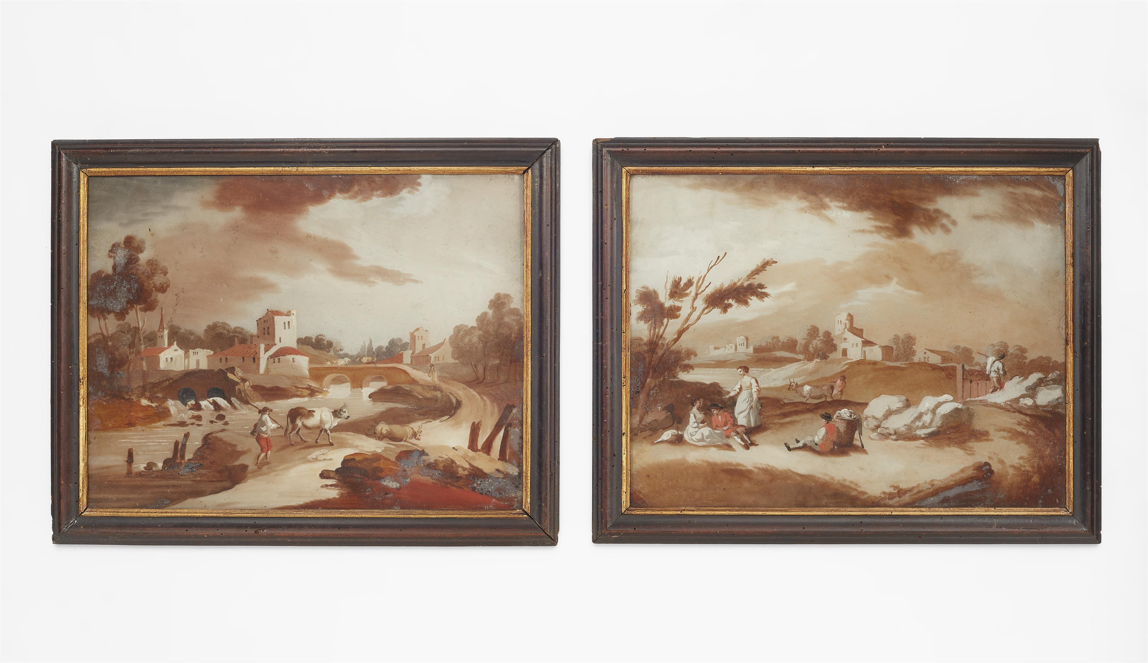 Two Augsburg reverse glass landscape paintings - image-1