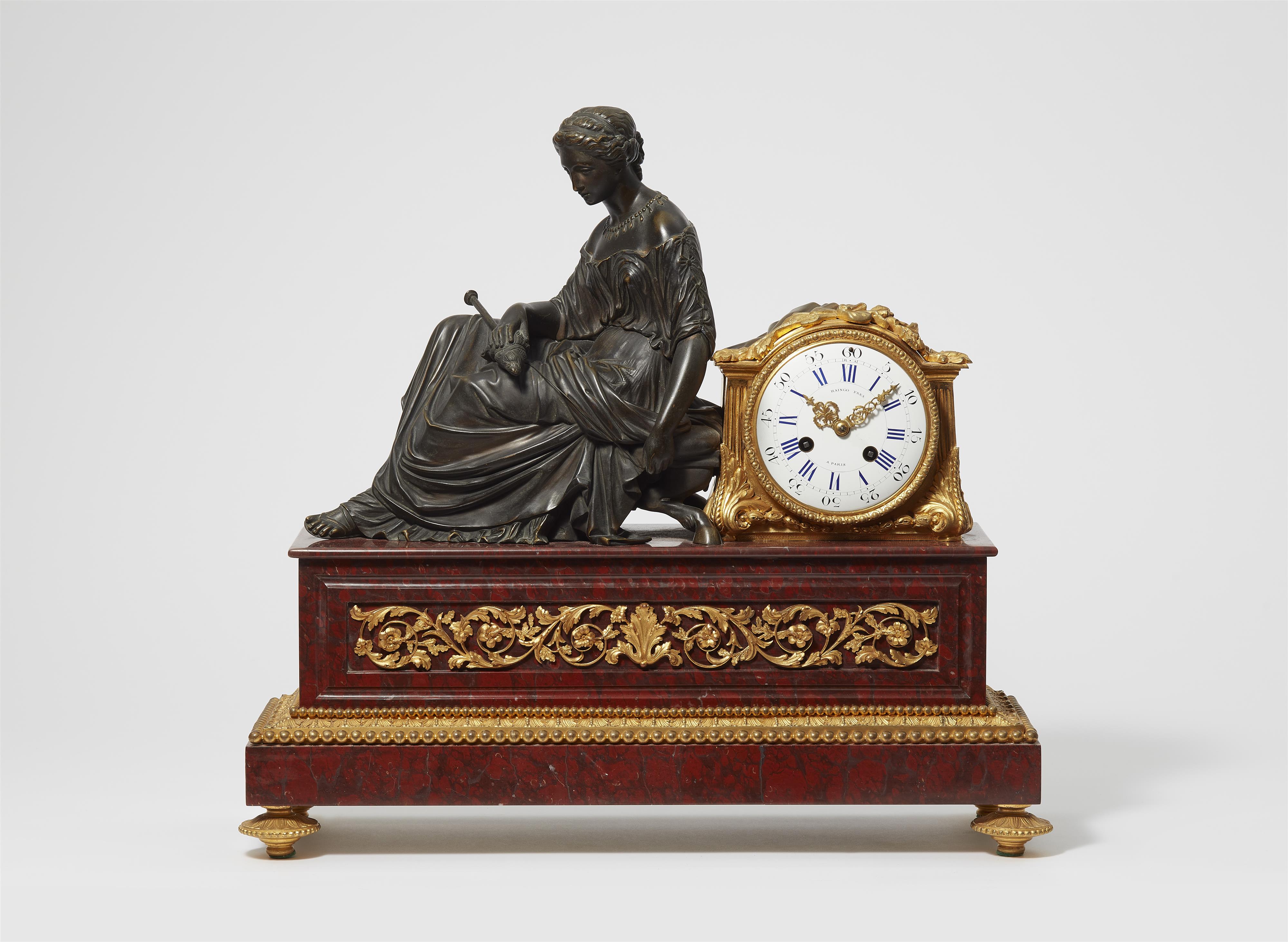 A Parisian gilt and patinated bronze pendulum clock with a seated figure of Fate - image-1