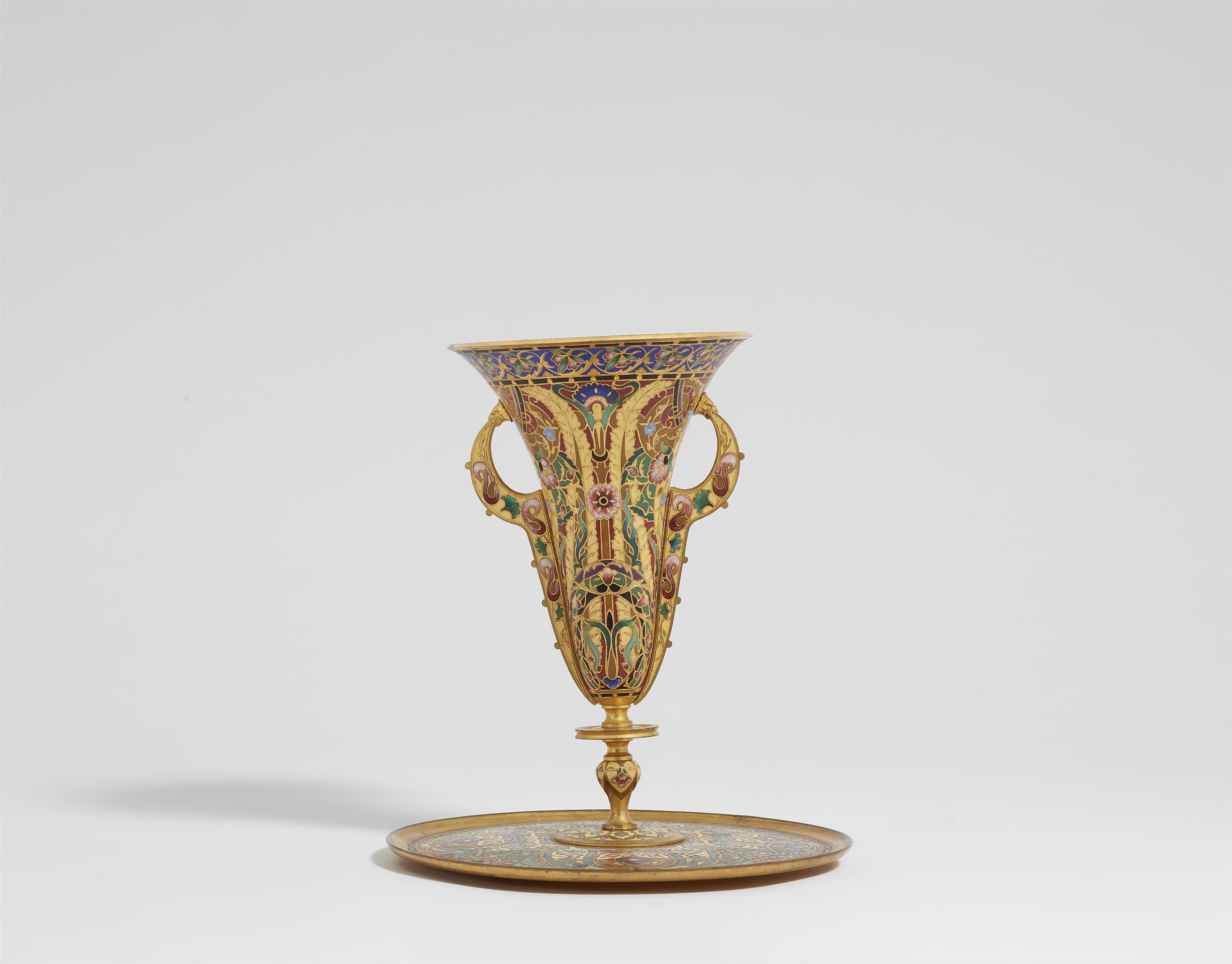 A Persian style enamelled and gilt bronze goblet - image-1