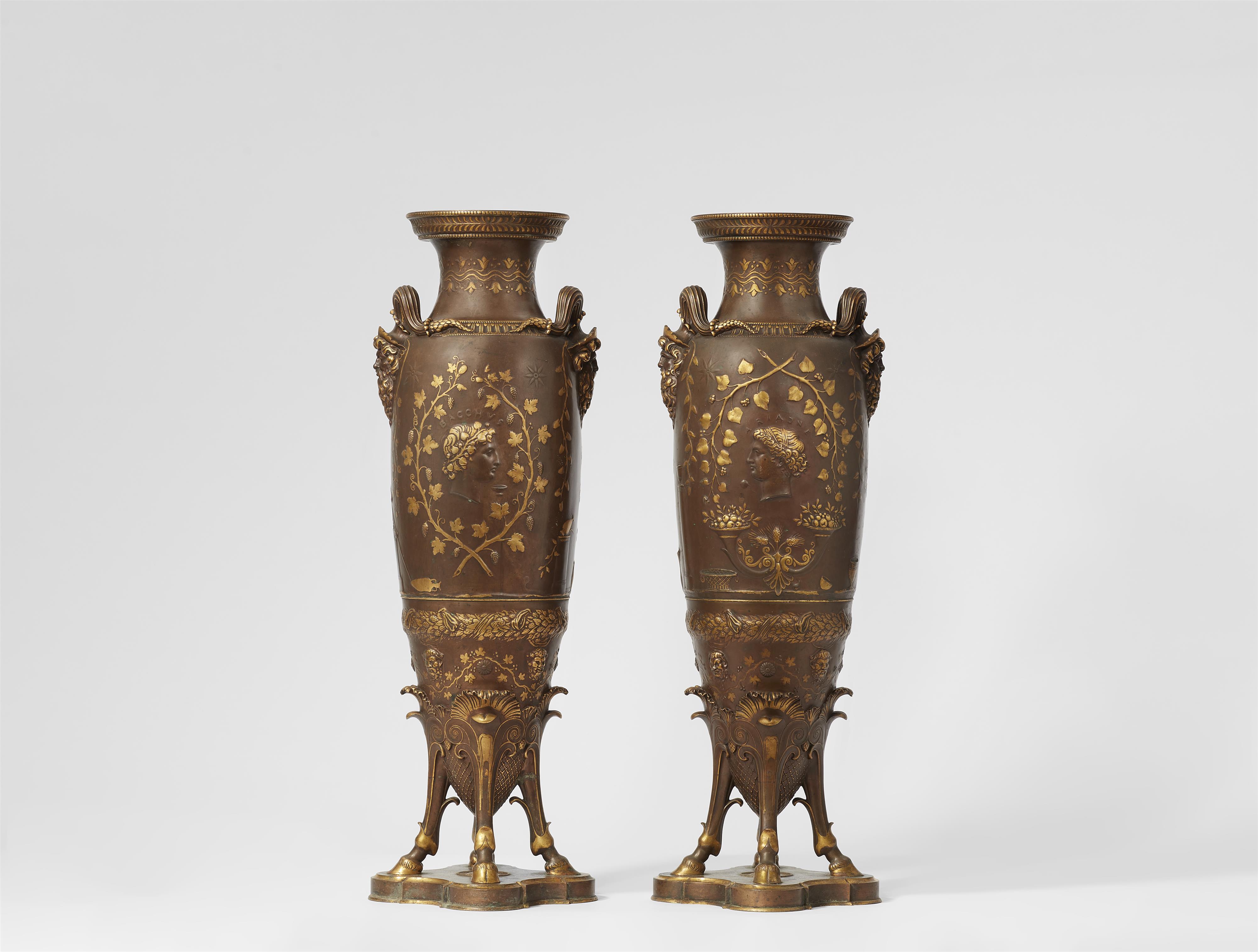 A pair of Parisian gilt and patinated bronze amphora vases "Bacchus" and "Ariadne" - image-2