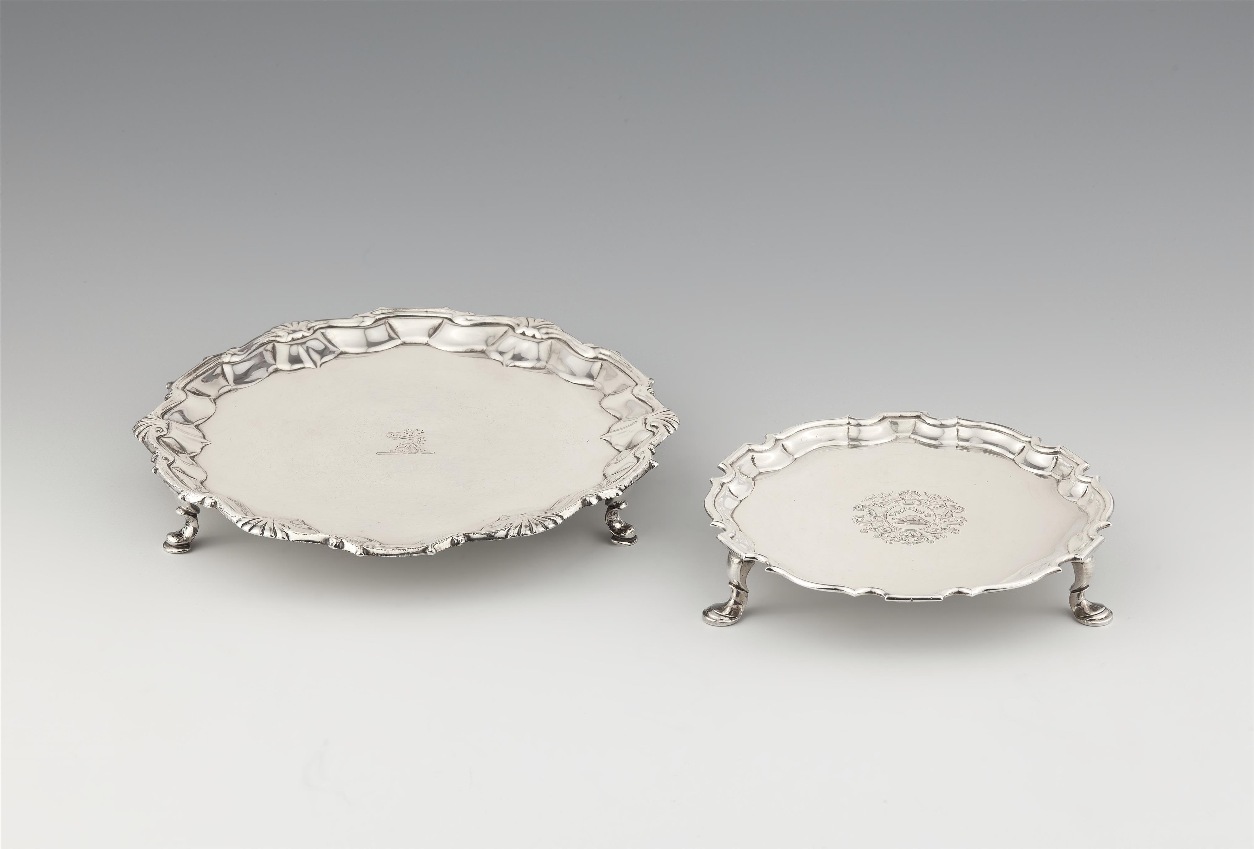 Two George II London silver salvers - image-1