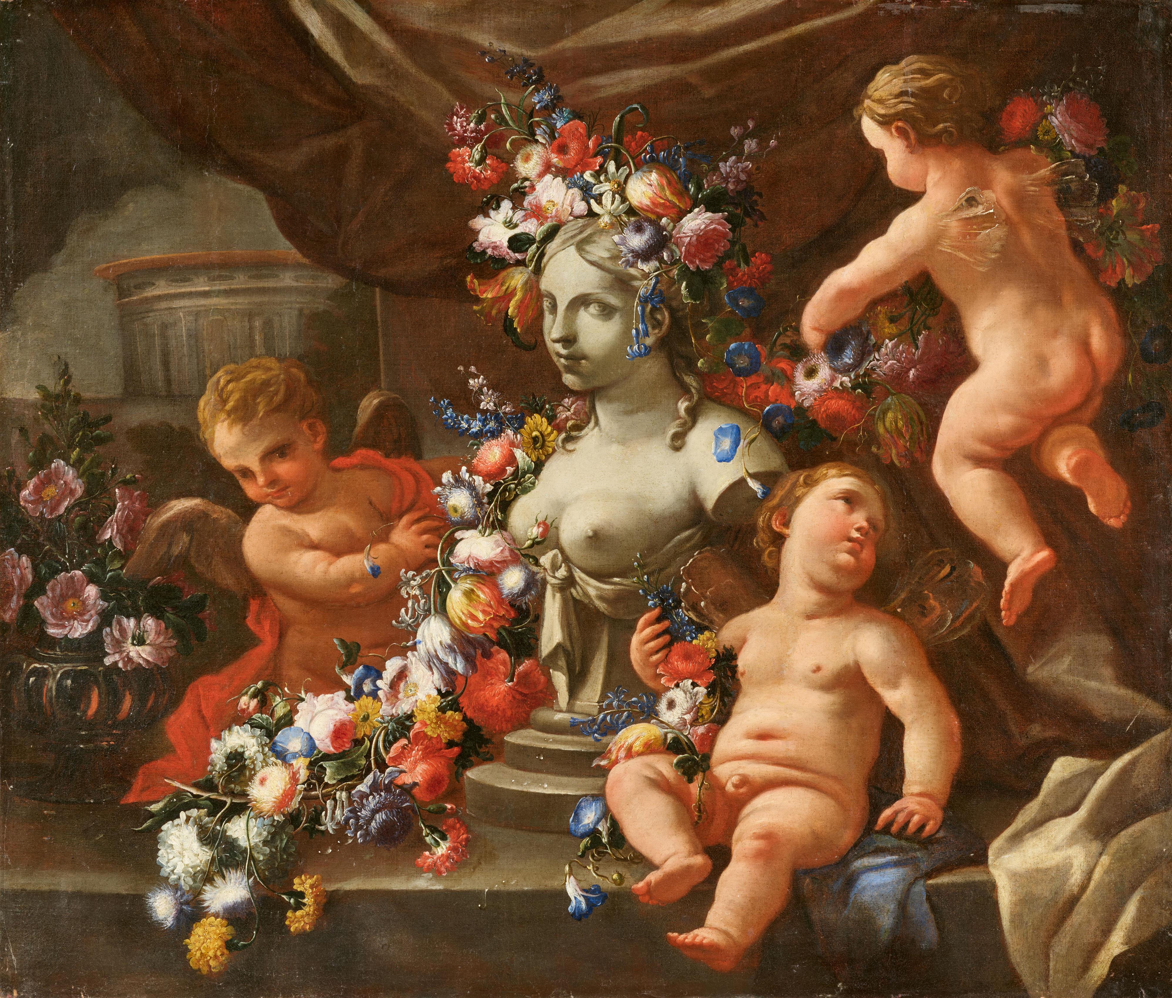 Andrea Belvedere, called Abate Andrea - Putti Adorning a Bust with Flowers - Allegory of Sculpture - image-1