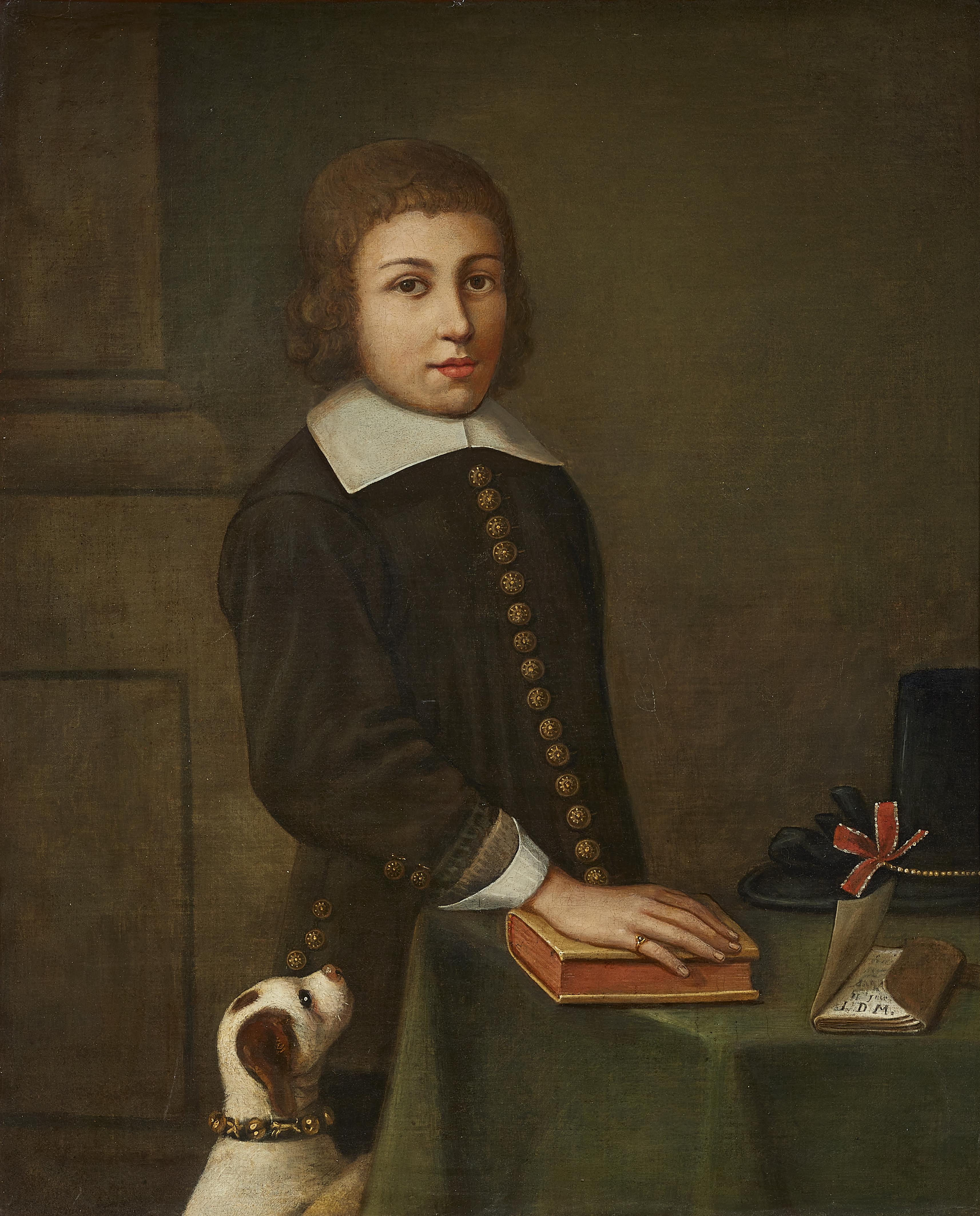 School of Cremona 17th century  (?) - Portrait of a Boy with Dog - image-1