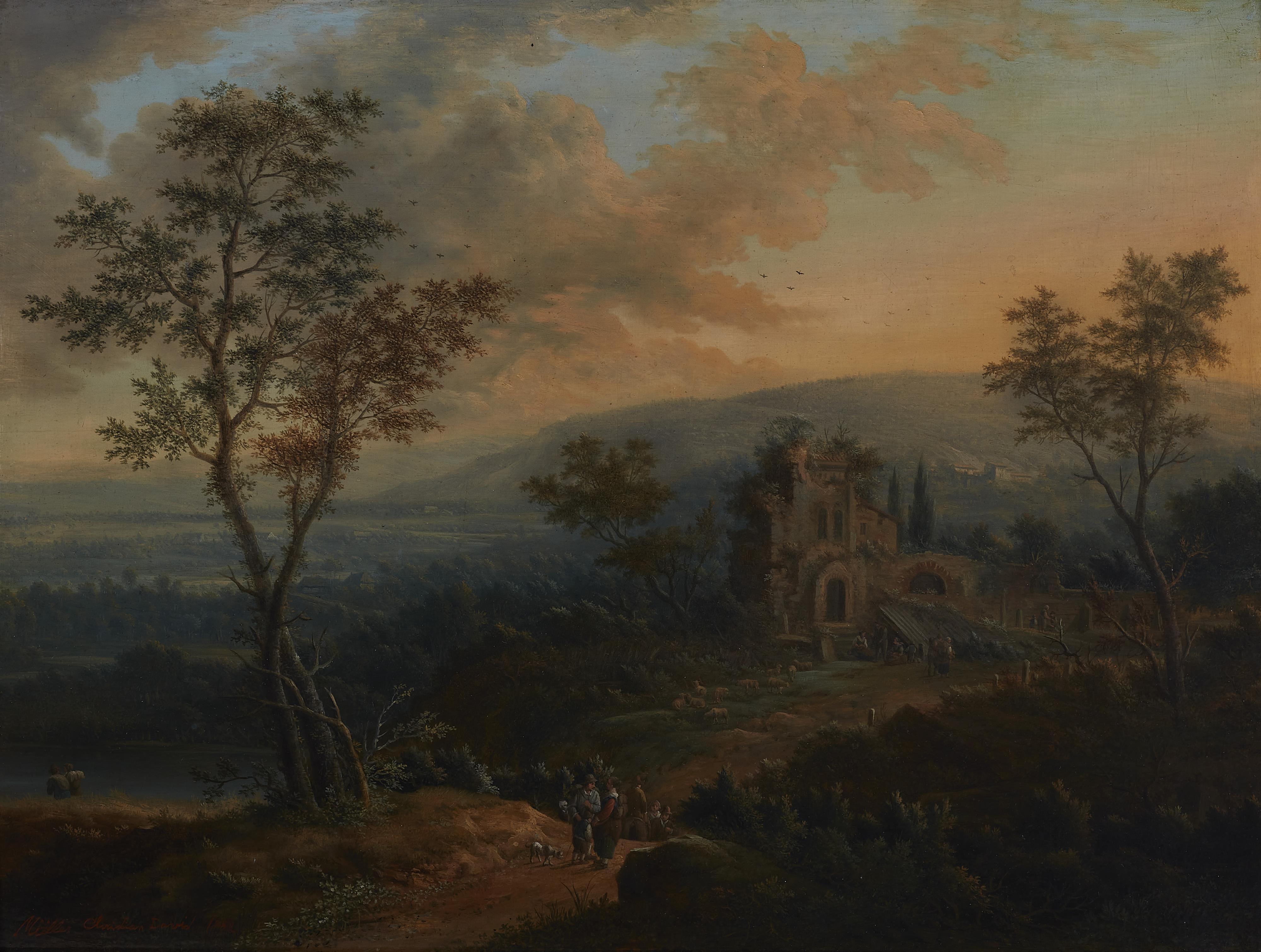 German School 18th century - Wide landscape in the evening light - image-1