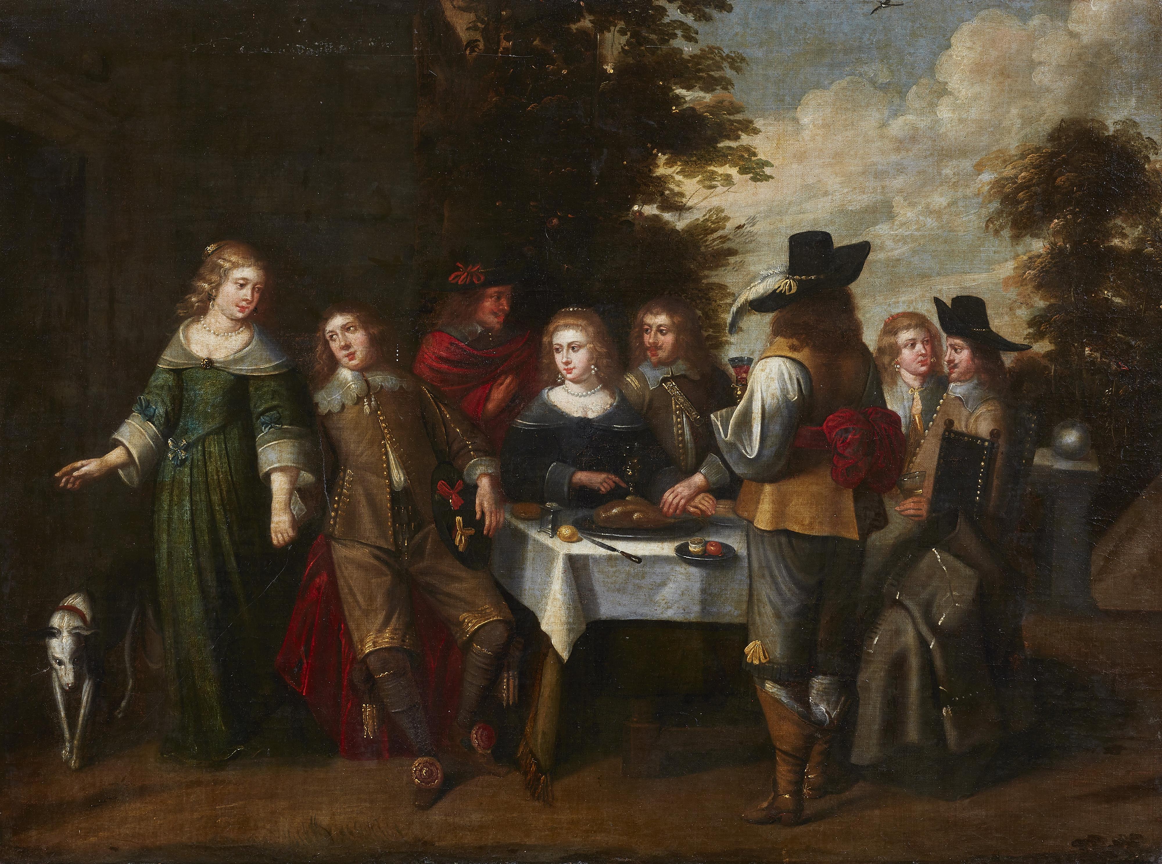 Christoffel Jacobsz van der Lamen, attributed to - Elegant Company at Table - image-1