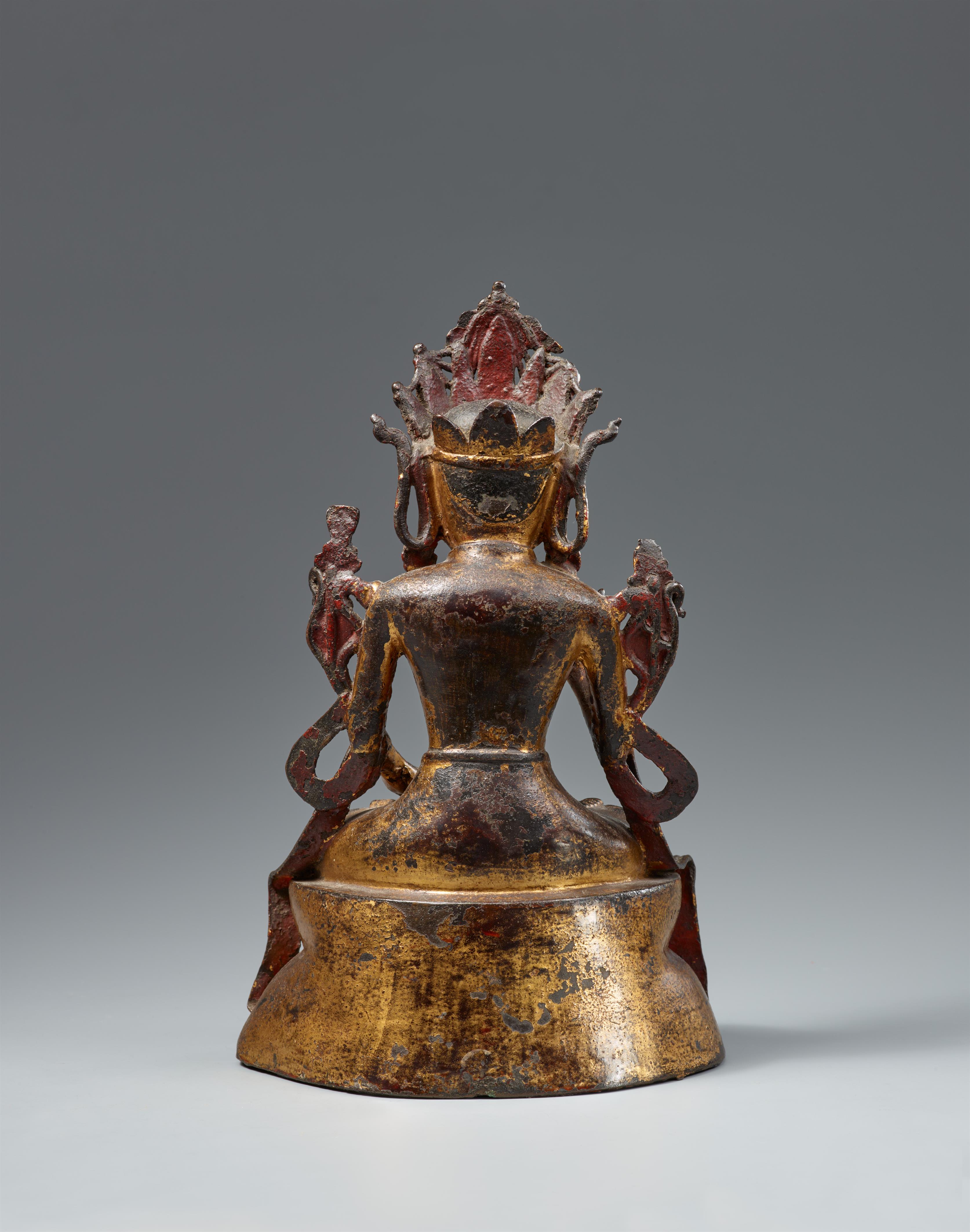 A gilded and lacquered bronze figure of a bejewelled bodhisattva. Ming dynasty, probably early 15h century - image-2