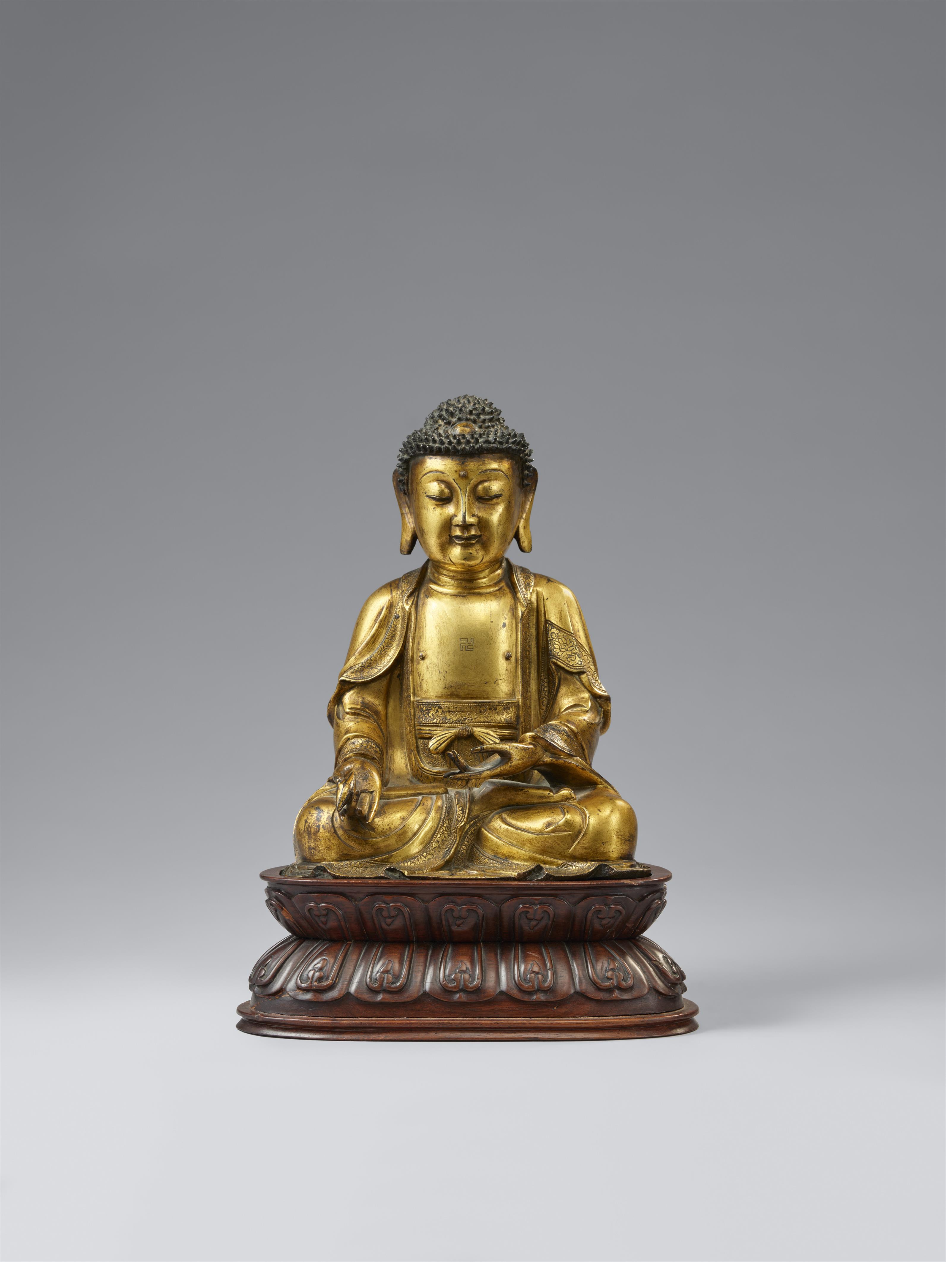 Medizin-Buddha Bhaishajyaguru. Bronze, vergoldet. Ming-Zeit - image-1