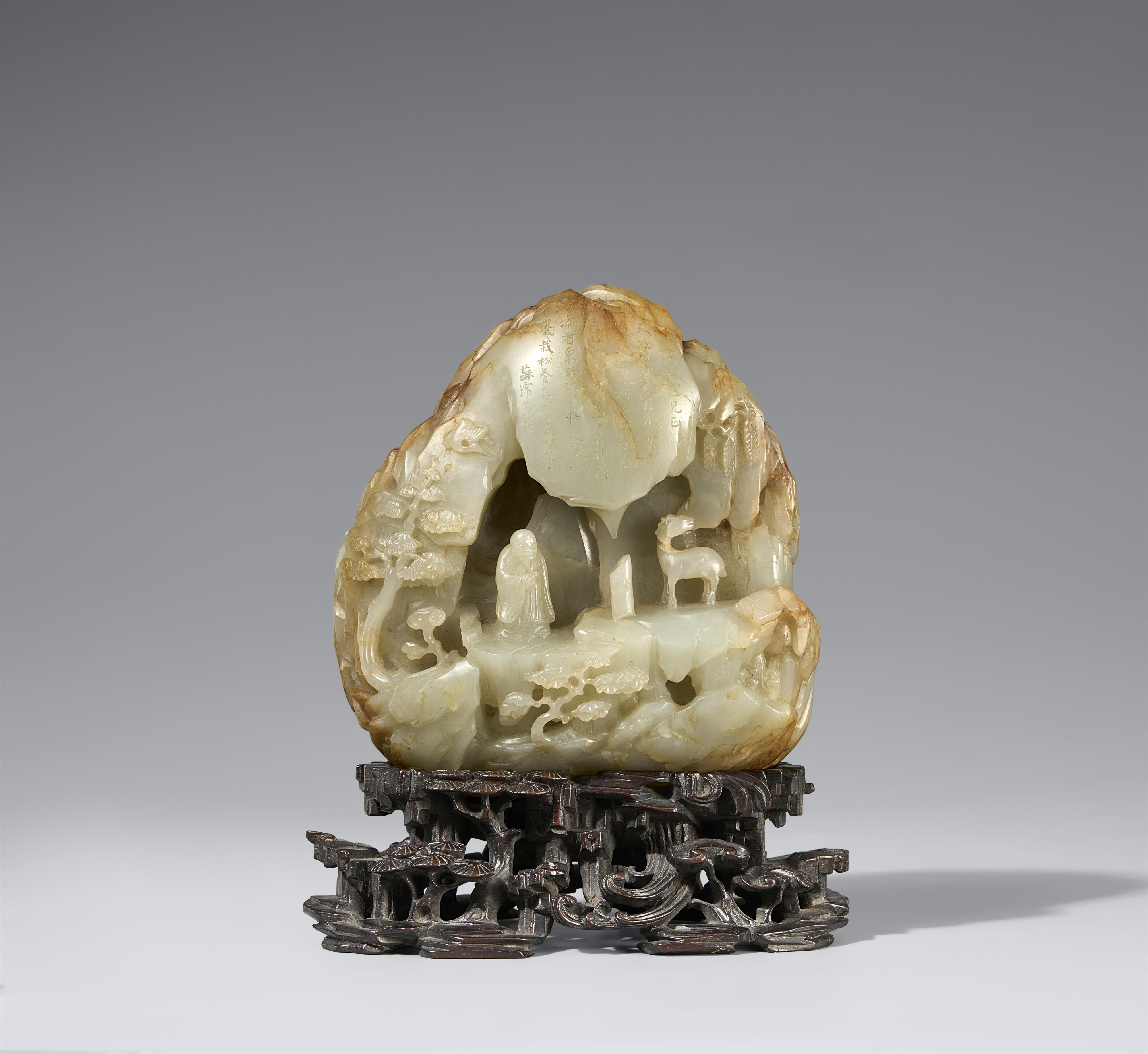 A Qing-dynasty jade carving of Shoulao with his stag. 19th century - image-1