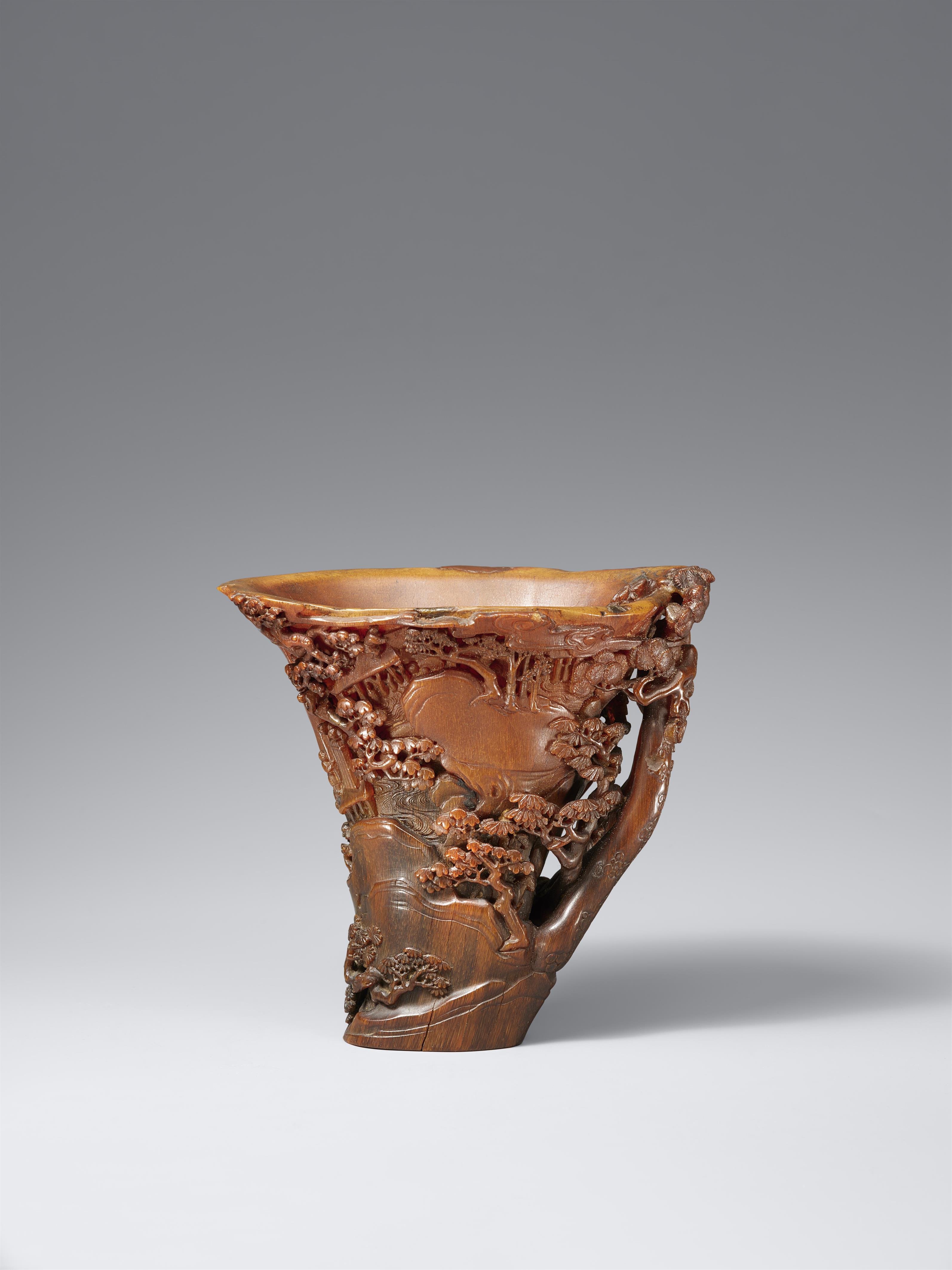 A superbly carved rhinoceros horn libation cup. 17th century - image-2