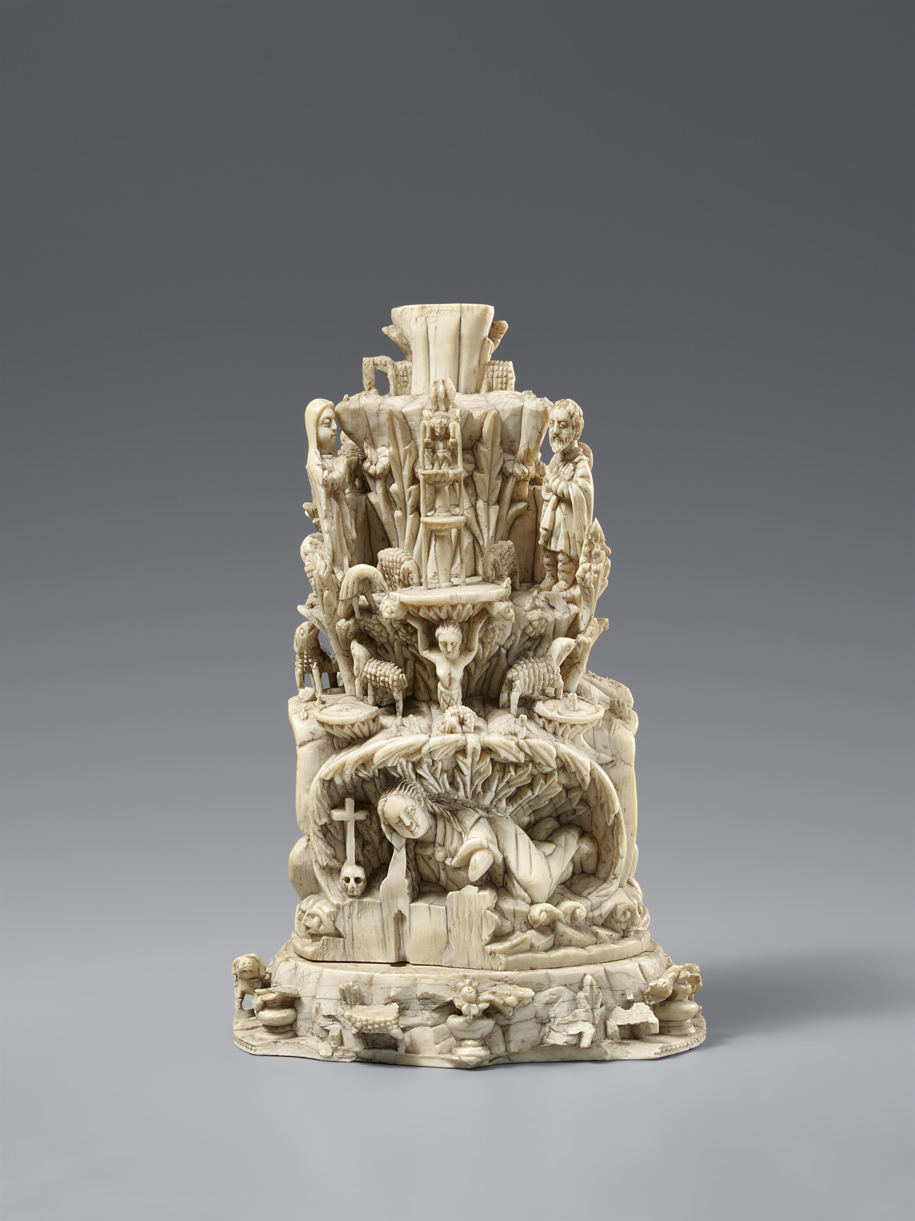 An Indo-Portuguese ivory mountain socle of the Christ Child as the Good Shepherd. India, Goa. Ca. 1675-1750 - image-1
