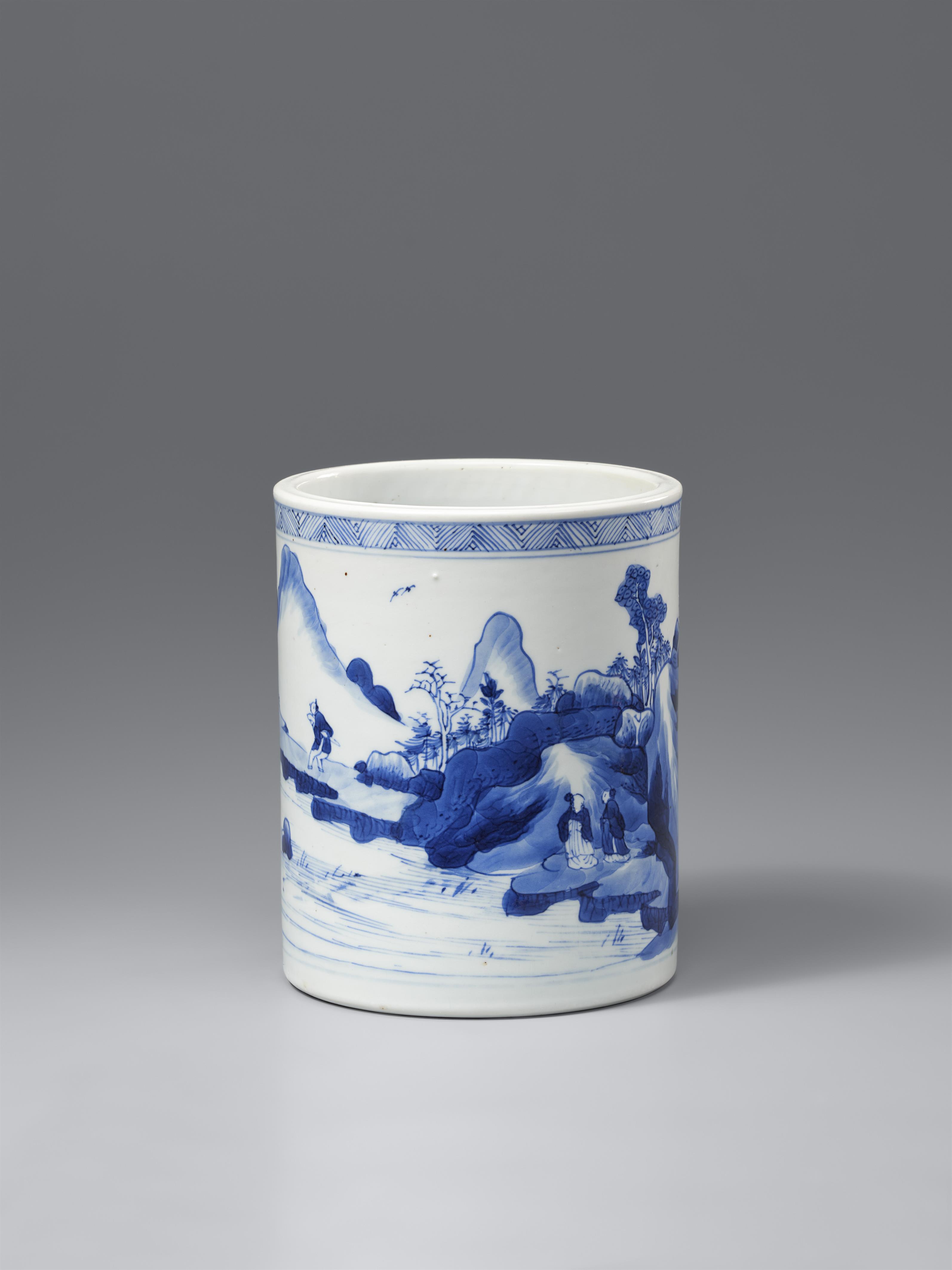 Blau-weißer Pinselbecher (bitong). Kangxi-Periode (1662–1722)	 - image-1