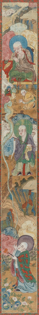 Nach Ding Yunpeng . Qing-Zeit - Vier Hängerollen mit einer Darstellung von zwölf Luohan. - image-3