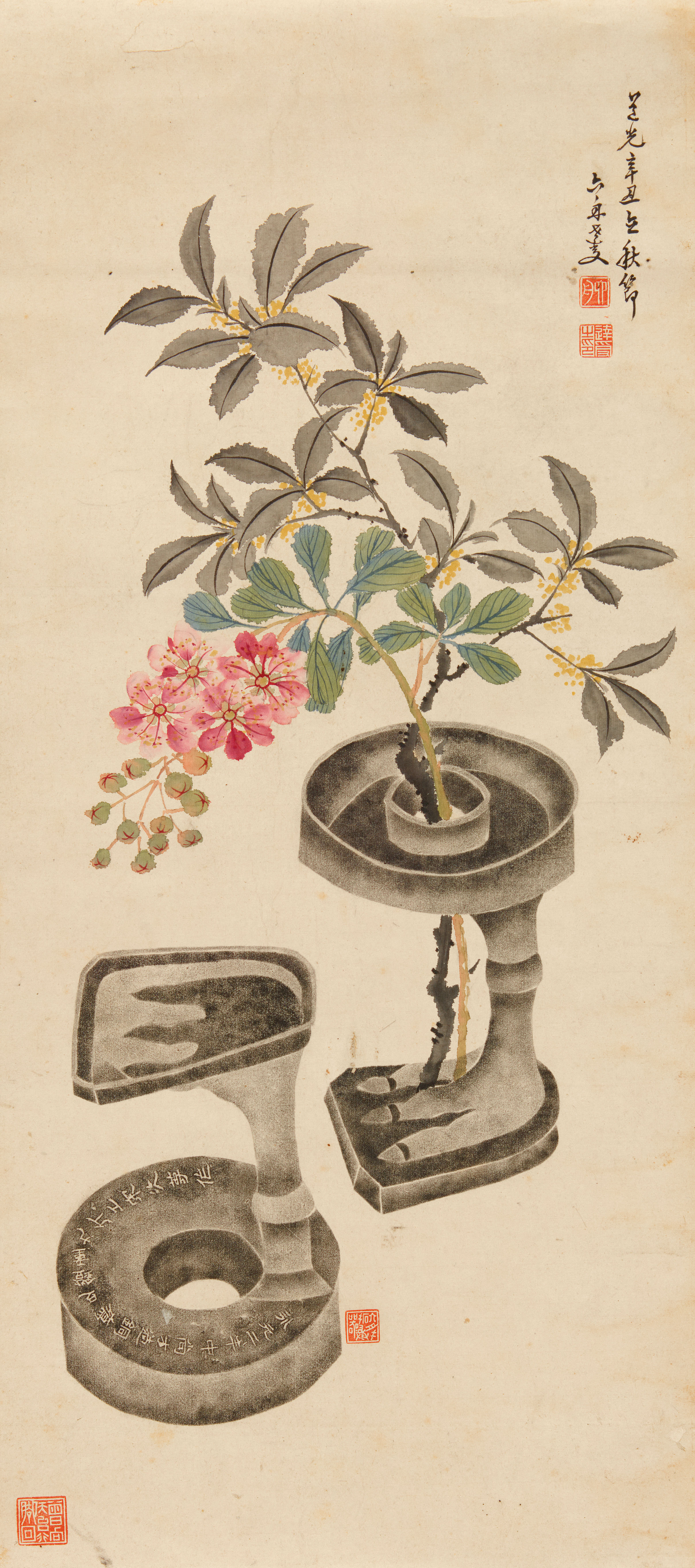 Wohl Shi Dashou - Herbstblumen und Yanzu-Leuchter (archaische Leuchter in Form einer Gänsekralle). - image-1