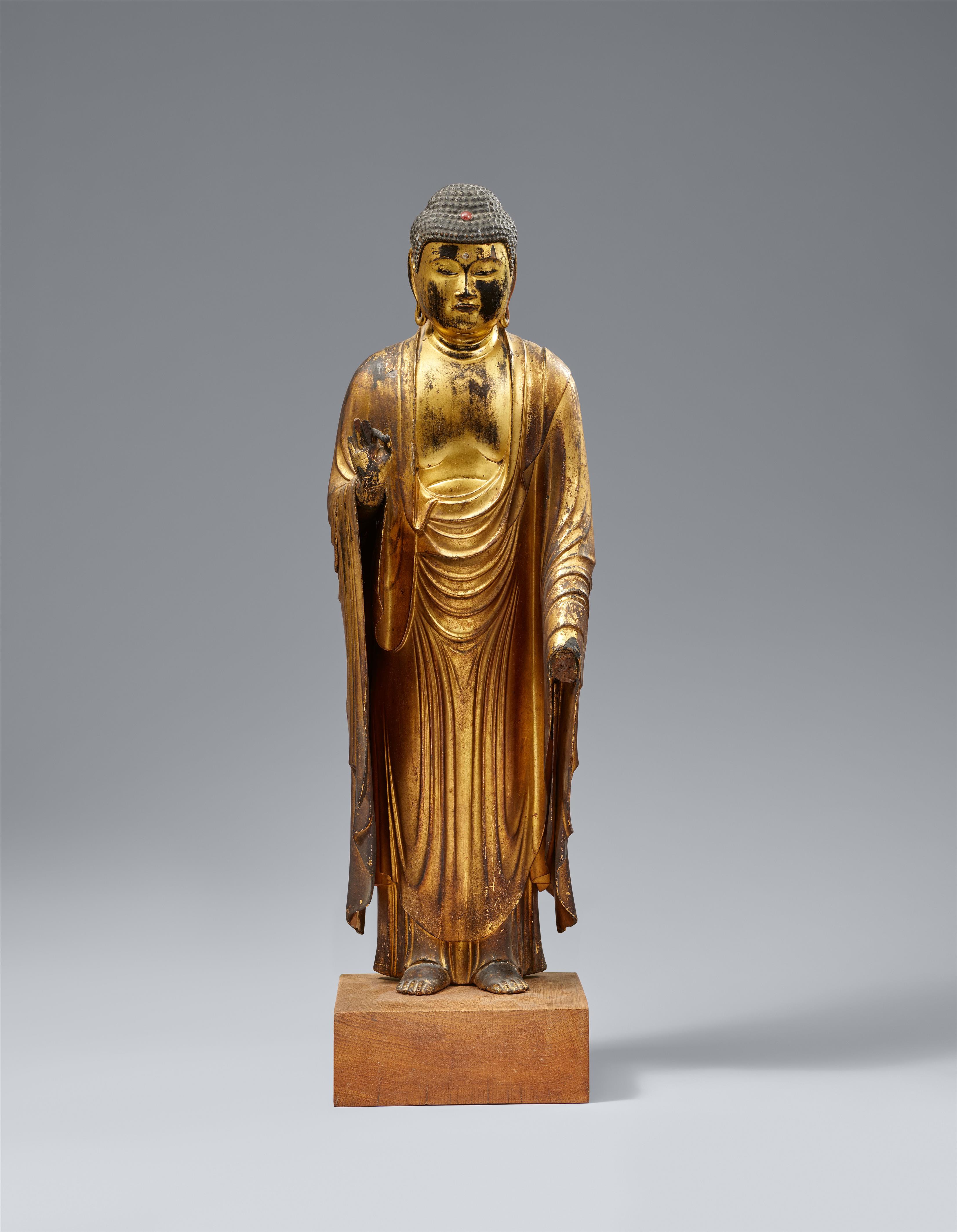 A wood and lacquer figure of Amida Raigo. 18th/early 19th century - image-1