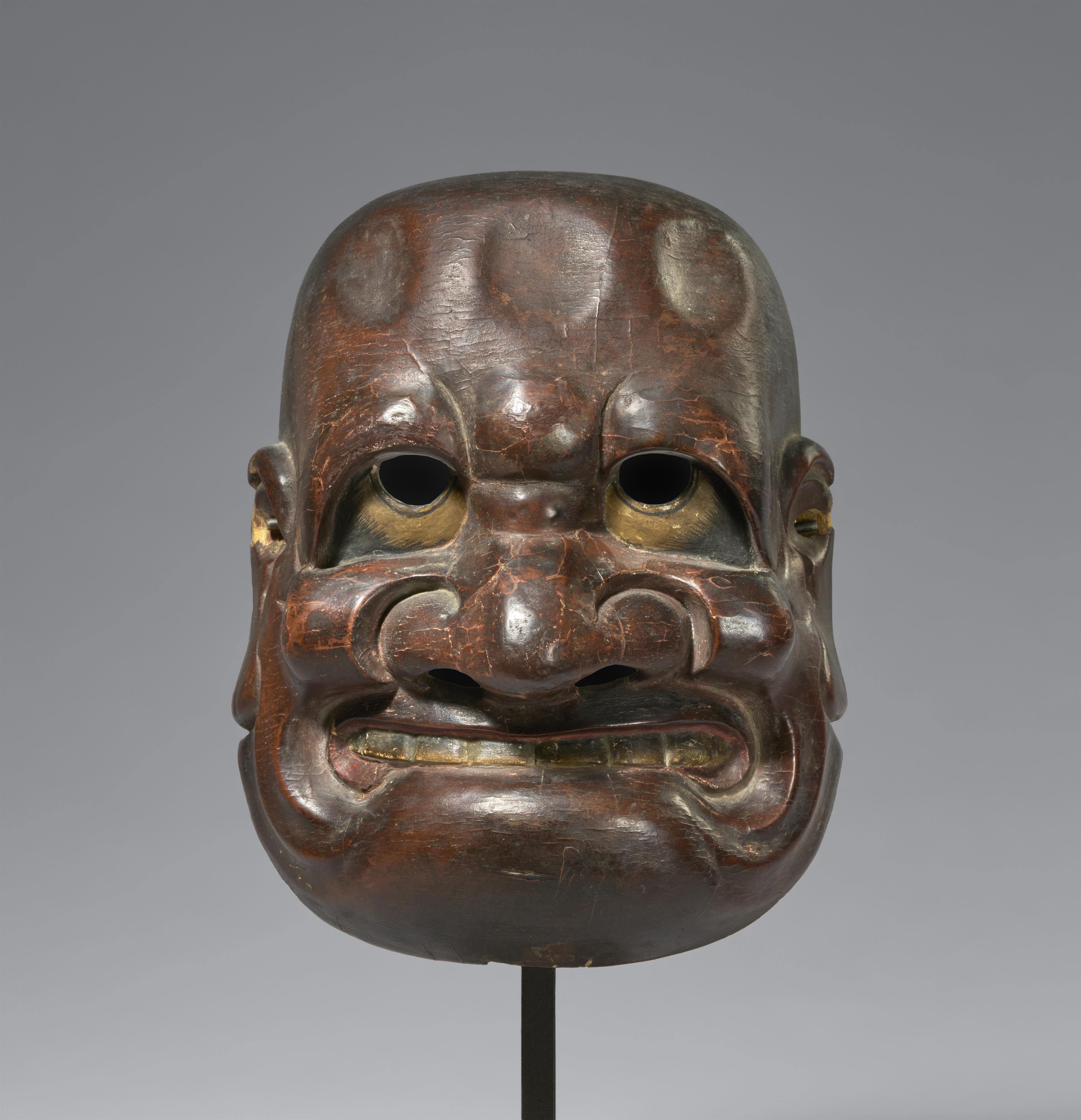 A painted and lacquered kiri-wood kyôgen mask of Buaku. Edo period, 17/18th century - image-1