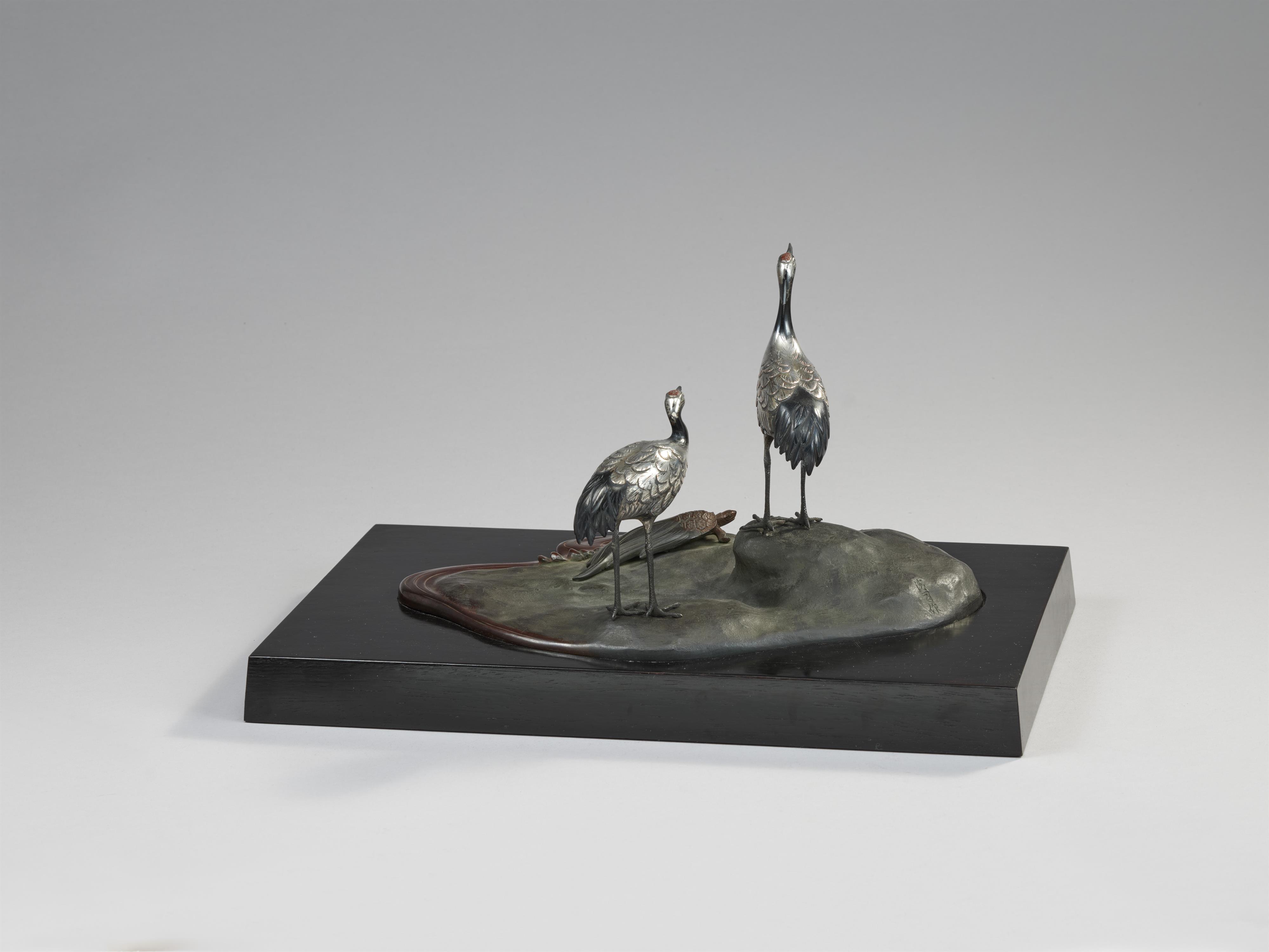 A bronze okimono of cranes by a shore. 20th century - image-2