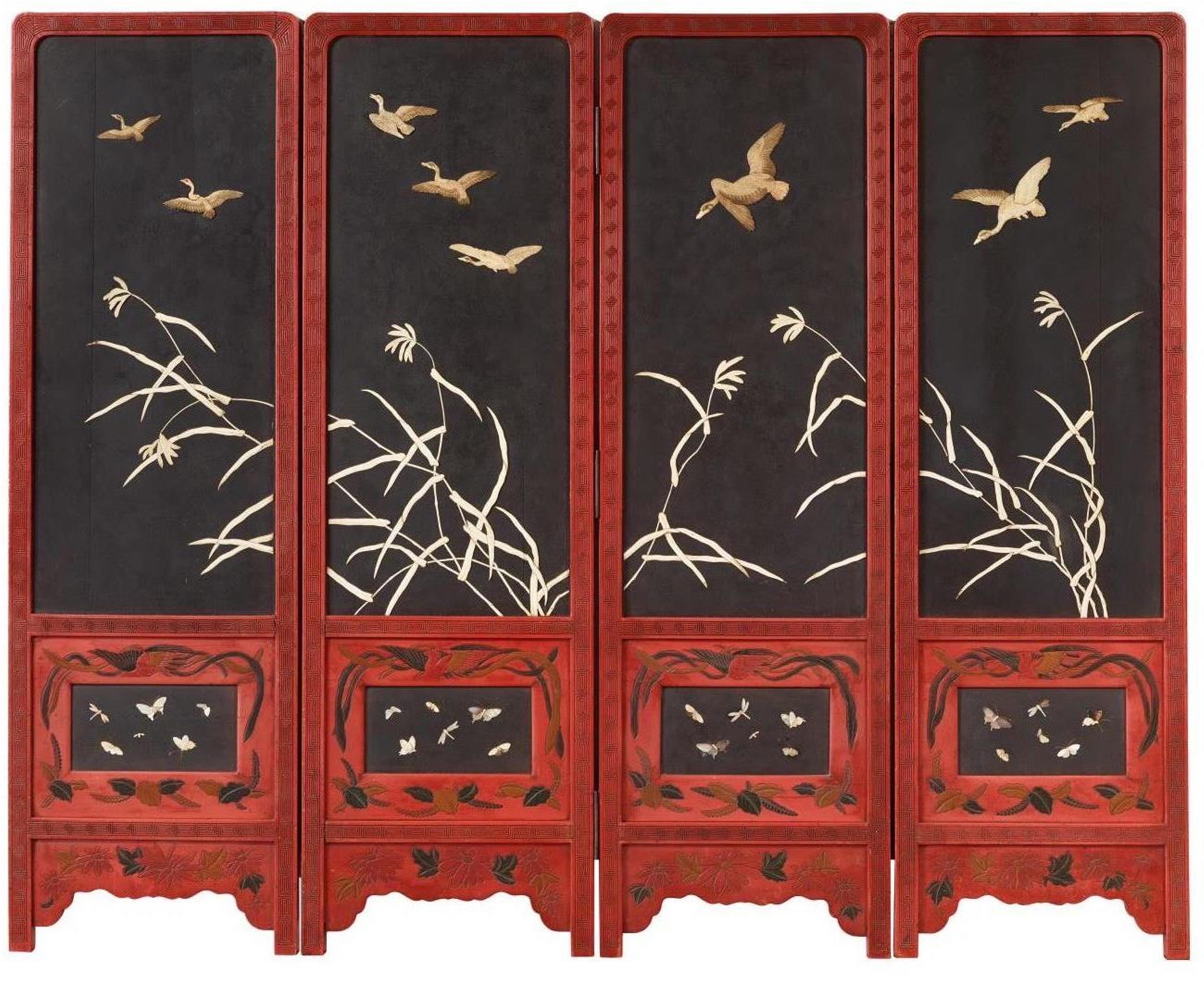 A four-panel inlaid lacquer screen. Late 19th century - image-2