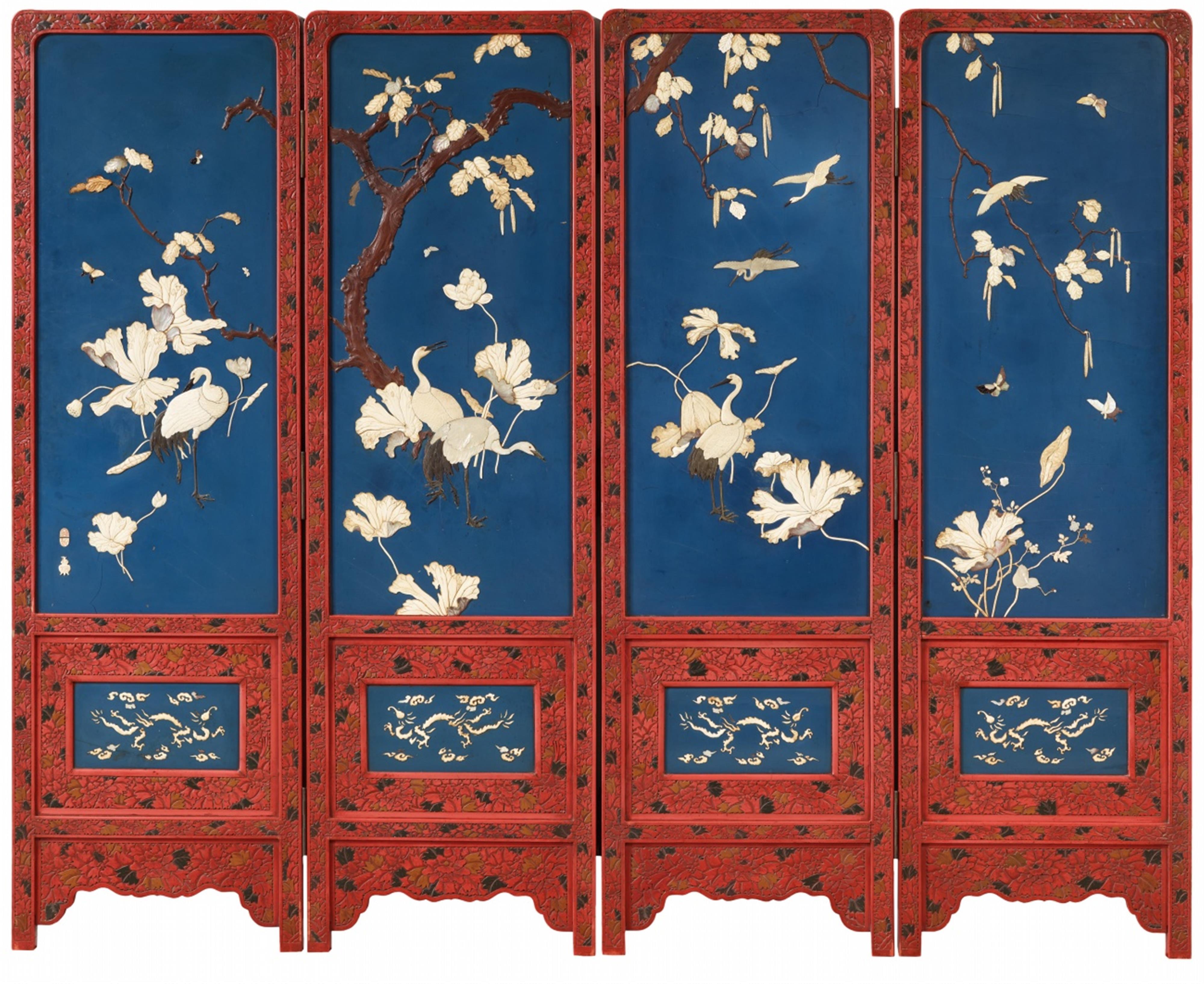 A four-panel inlaid lacquer screen. Late 19th century - image-1