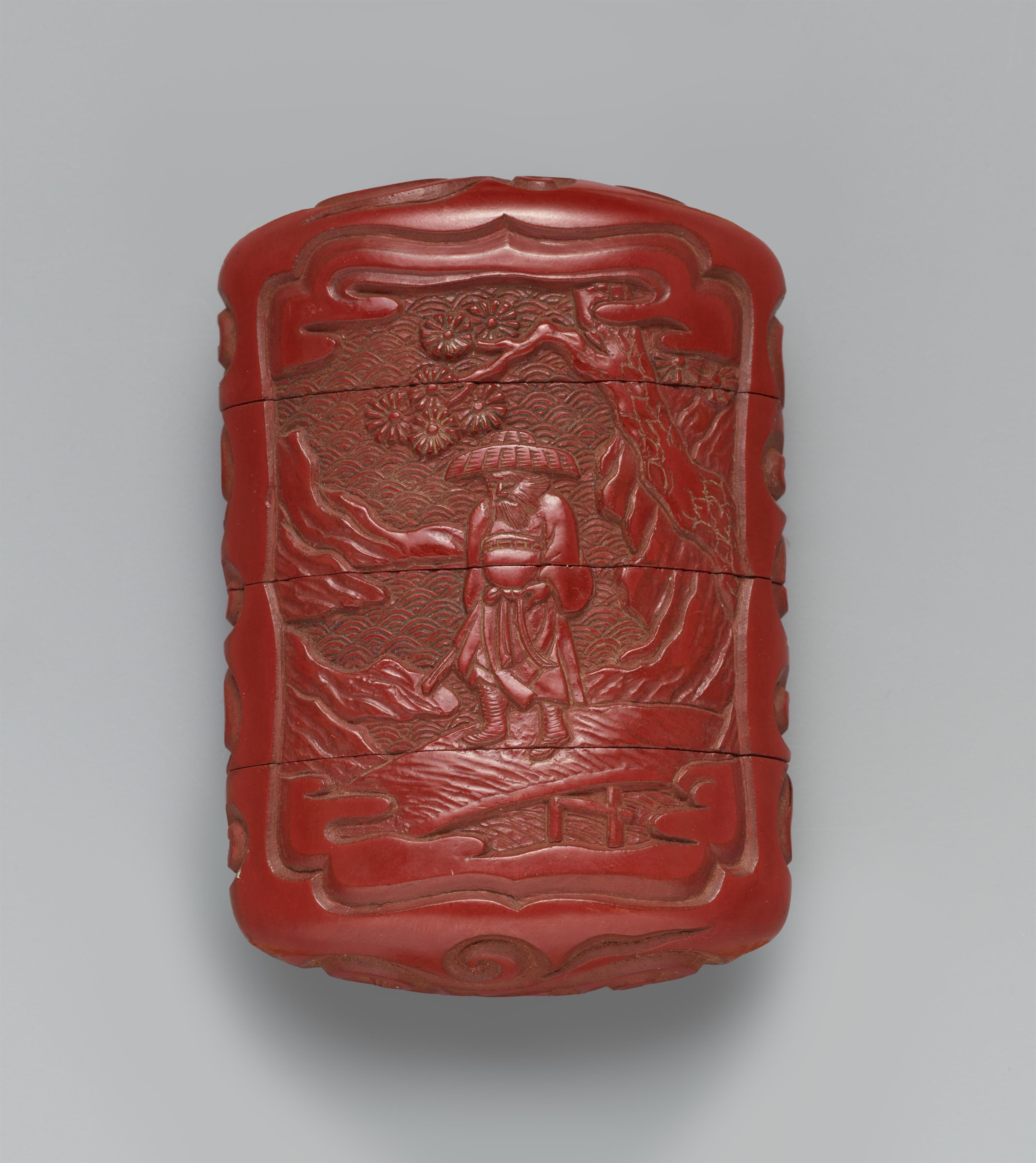 A three-case inrô in the manner of carved red lacquer. 19th century - image-2