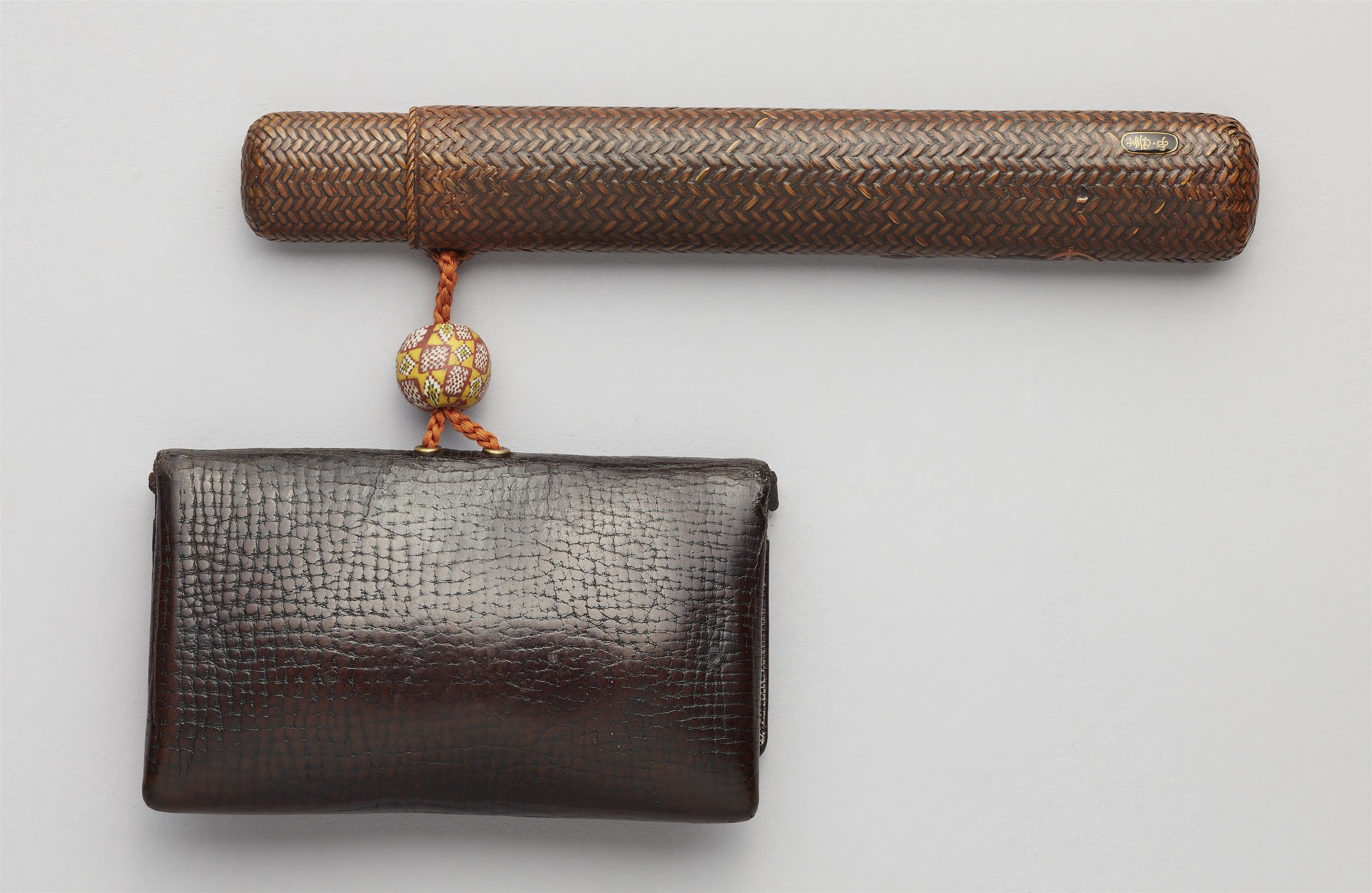 A leather and wickerwork tobacco set. Second half 19th century - image-2