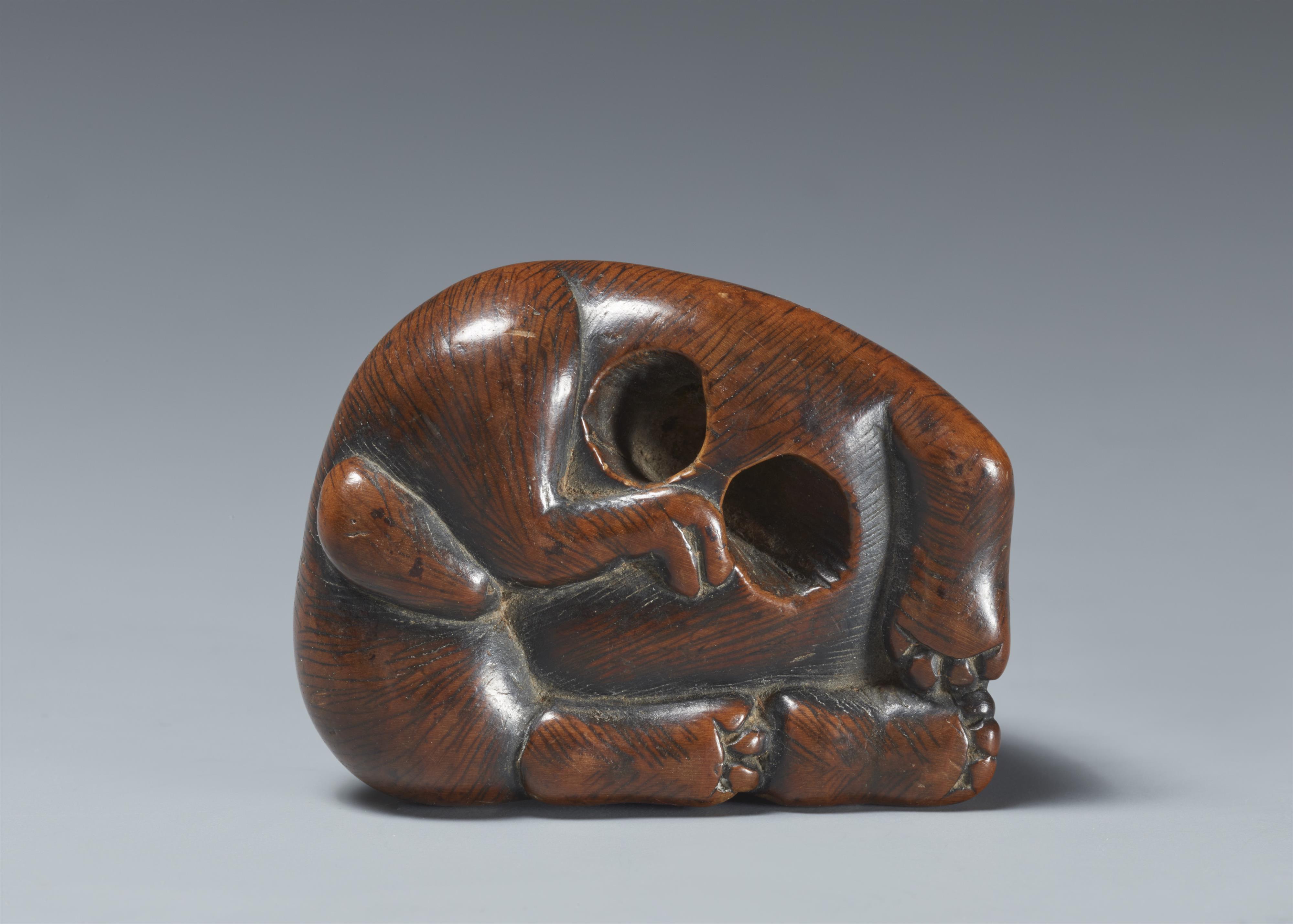 A large boxwood netsuke of a puppy. Early 19th century - image-4