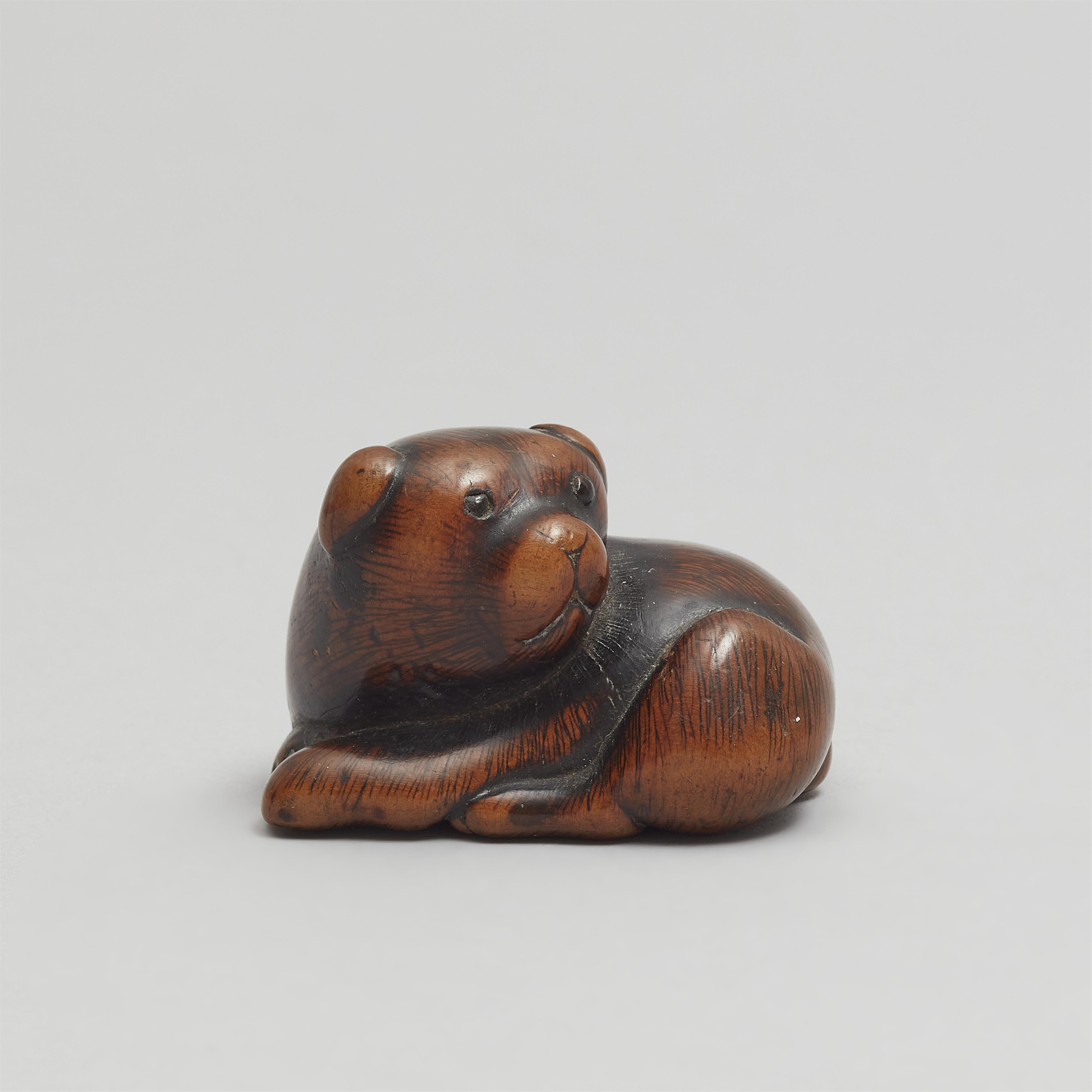 A large boxwood netsuke of a puppy. Early 19th century - image-5