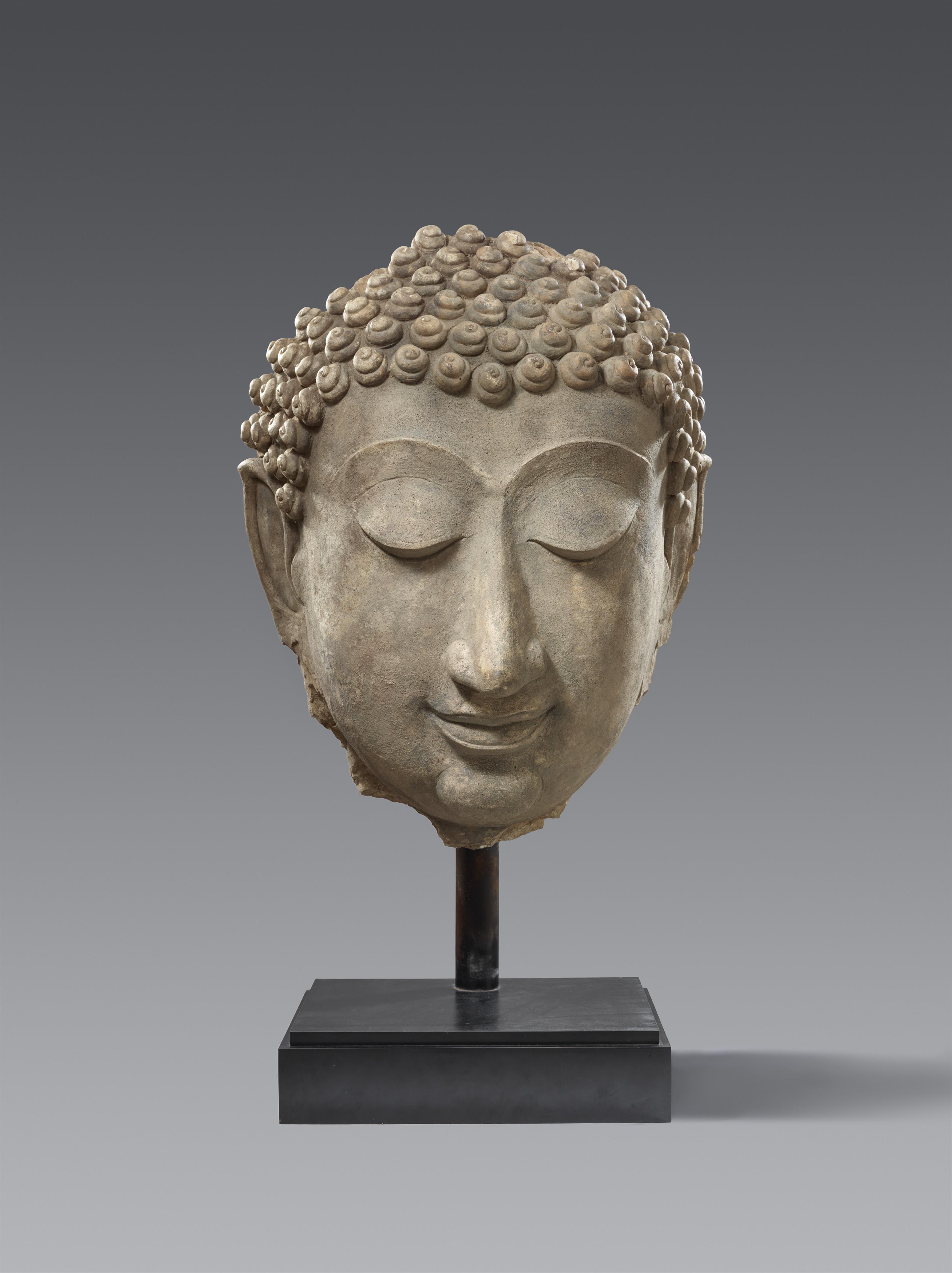 A monumental Sukhothai stucco head of a Buddha, Thailand. 14th/15th century - image-1