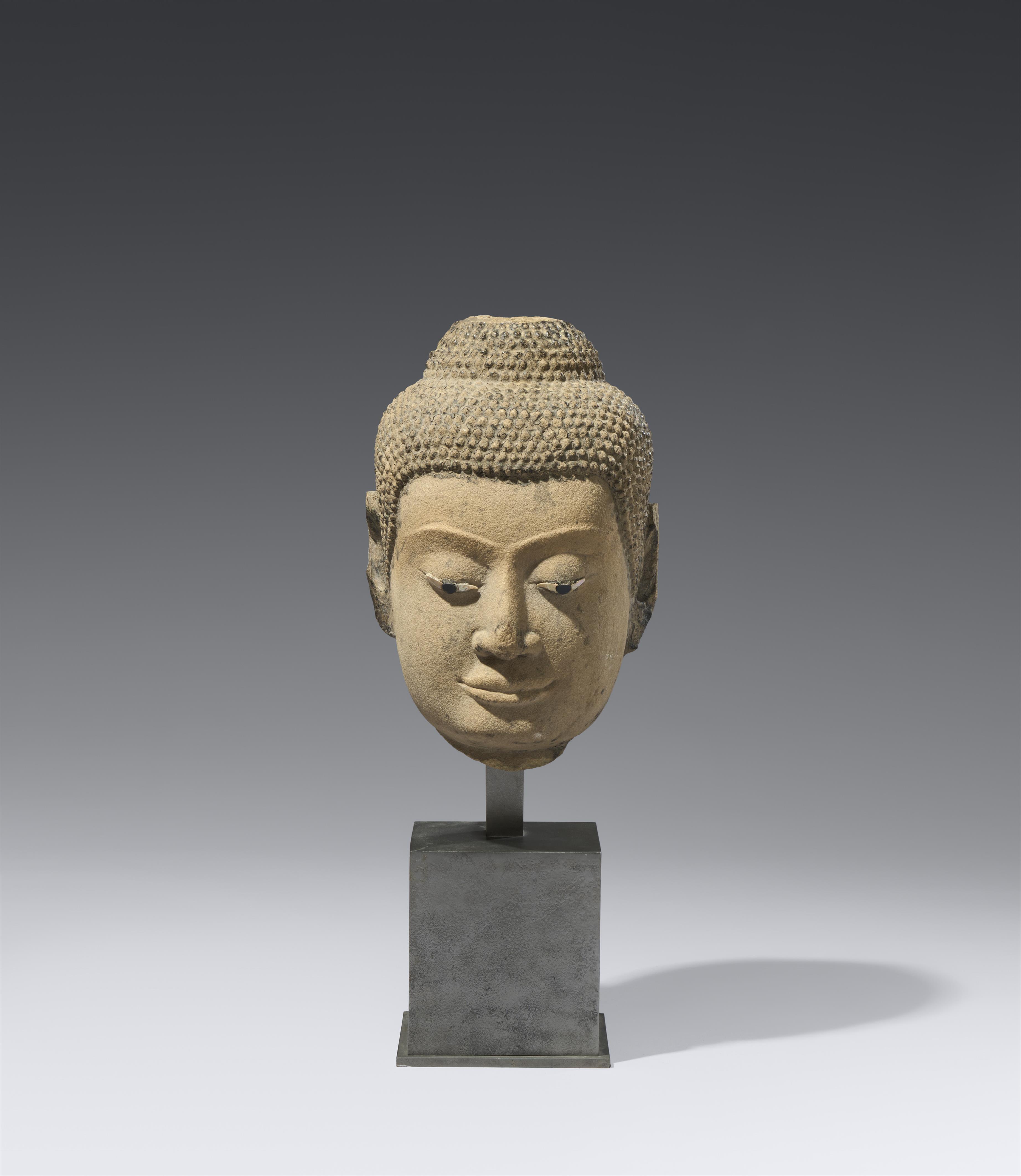 An Ayutthaya sandstone head of a Buddha. Thailand. 15th century - image-1