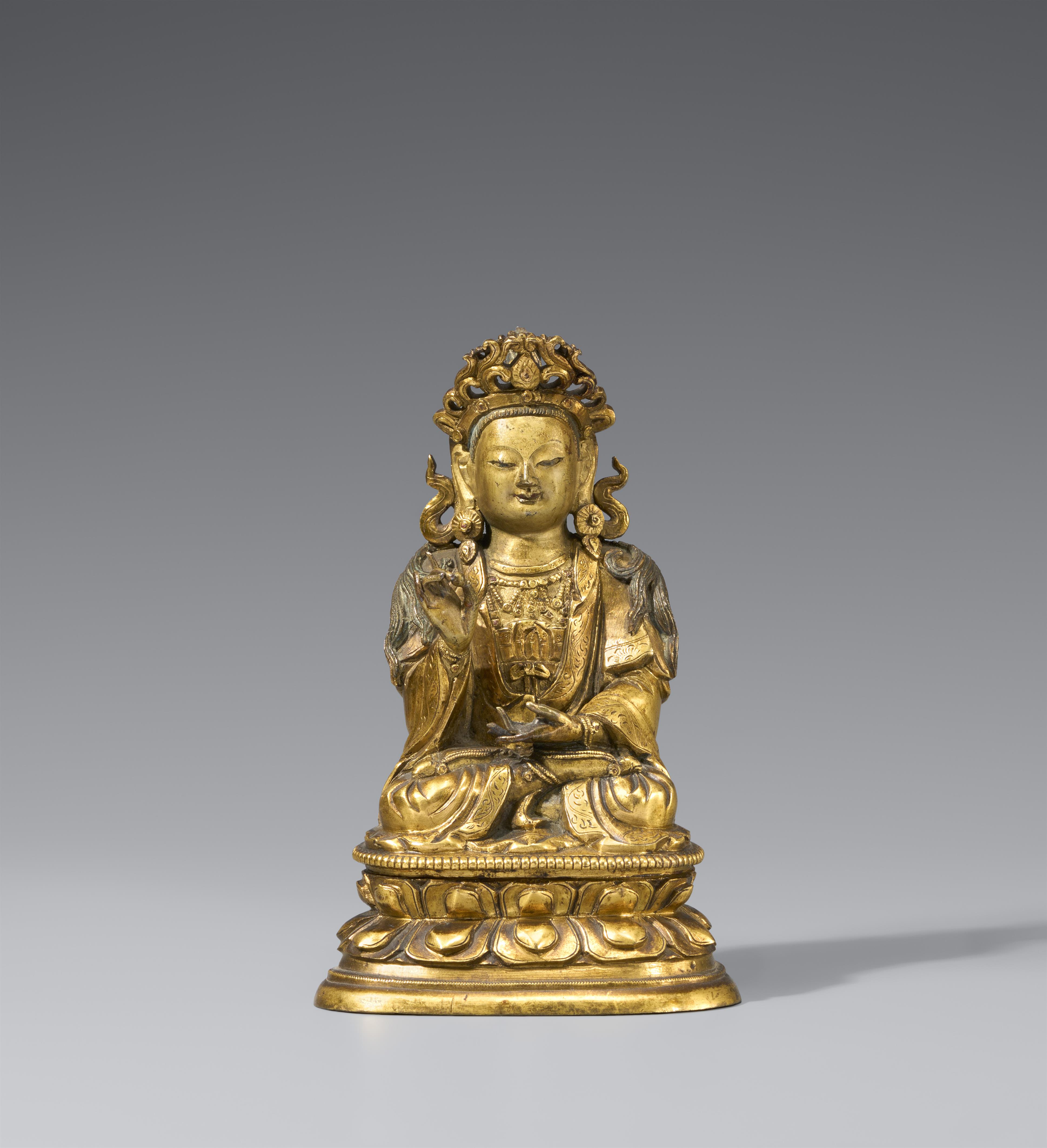 Bodhisattva. Feuervergoldete Bronze. Sinotibetisch, Qing-Zeit, 17./18. Jh. - image-1