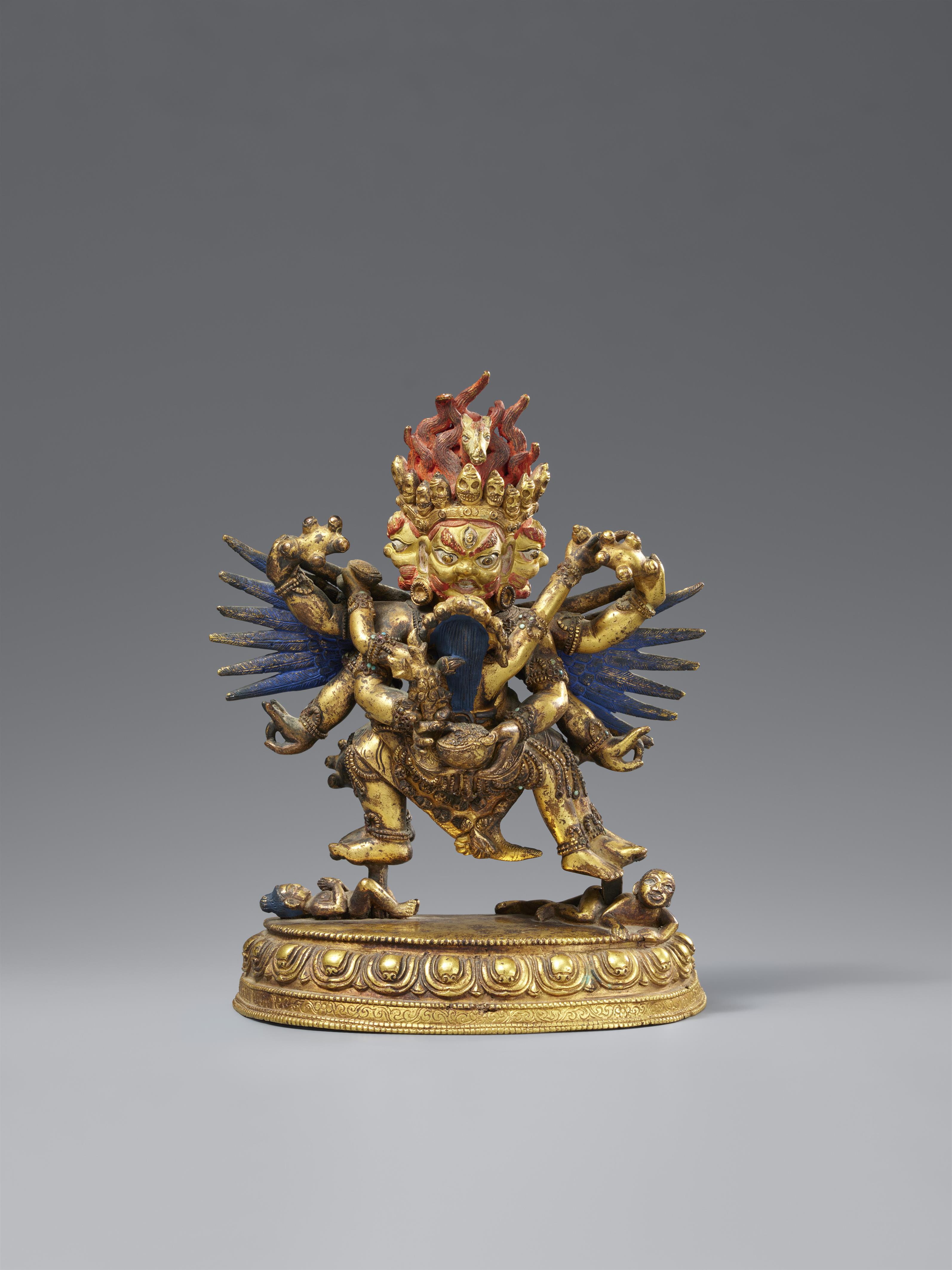 A fire gilt bronze figure of Hayagriva in yab-yum. Sino-Tibetan, 19th century - image-1