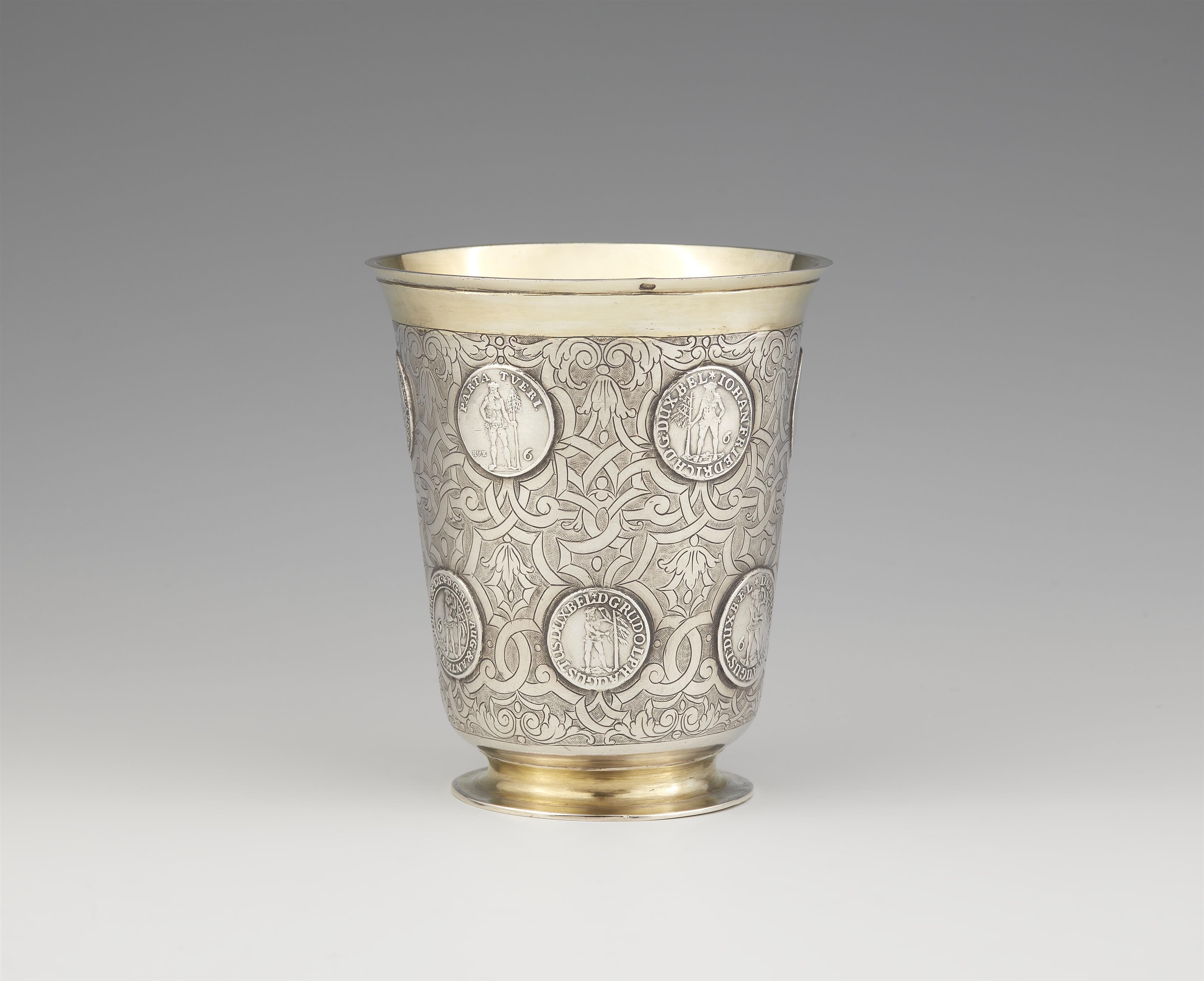 A parcel gilt Prussian silver coin-set beaker - image-2