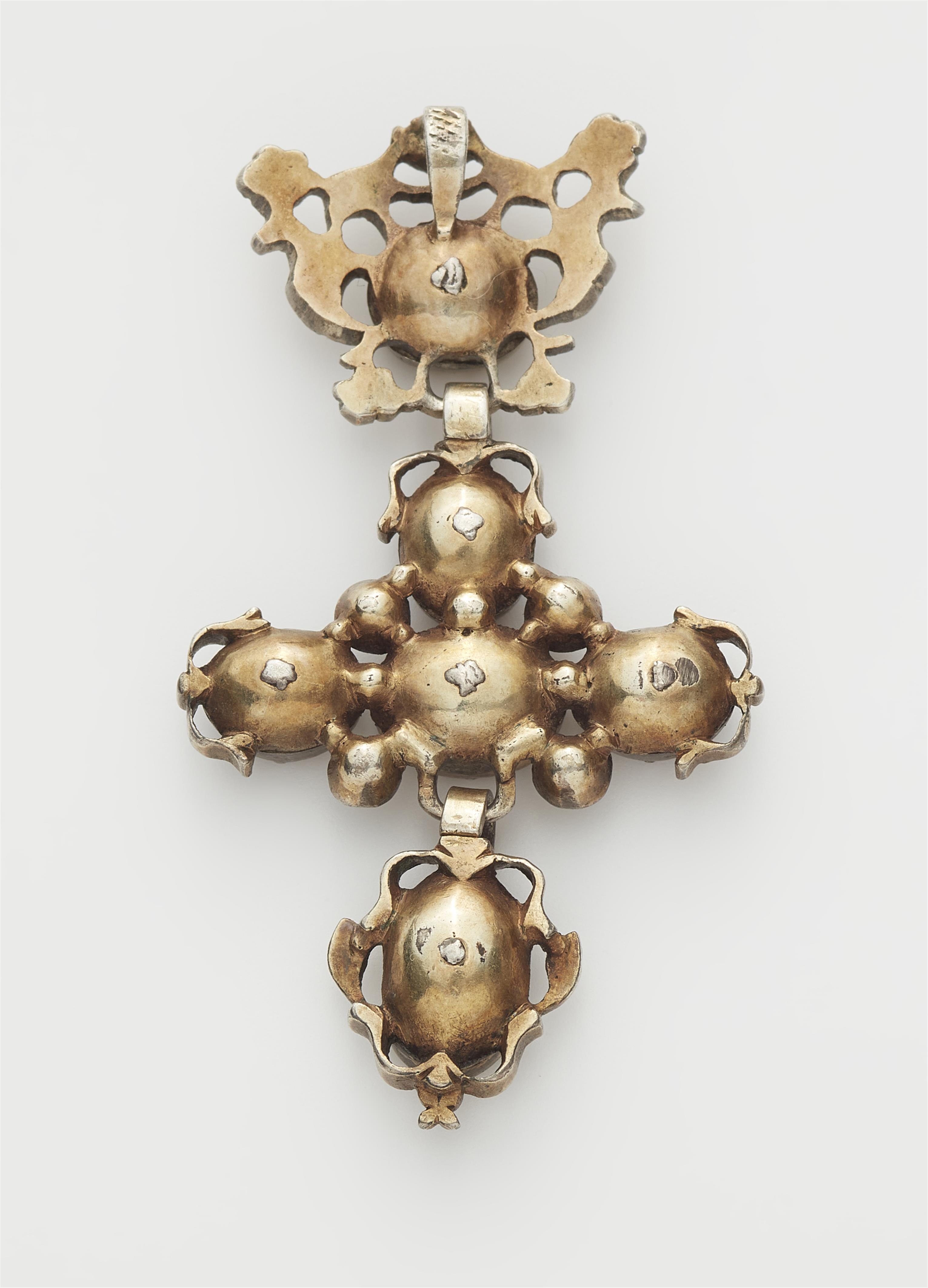 An 18th century silver gilt necklace and cross pendant with cut citrines quartz garnets and paste stones in closed foiled settings. - image-2