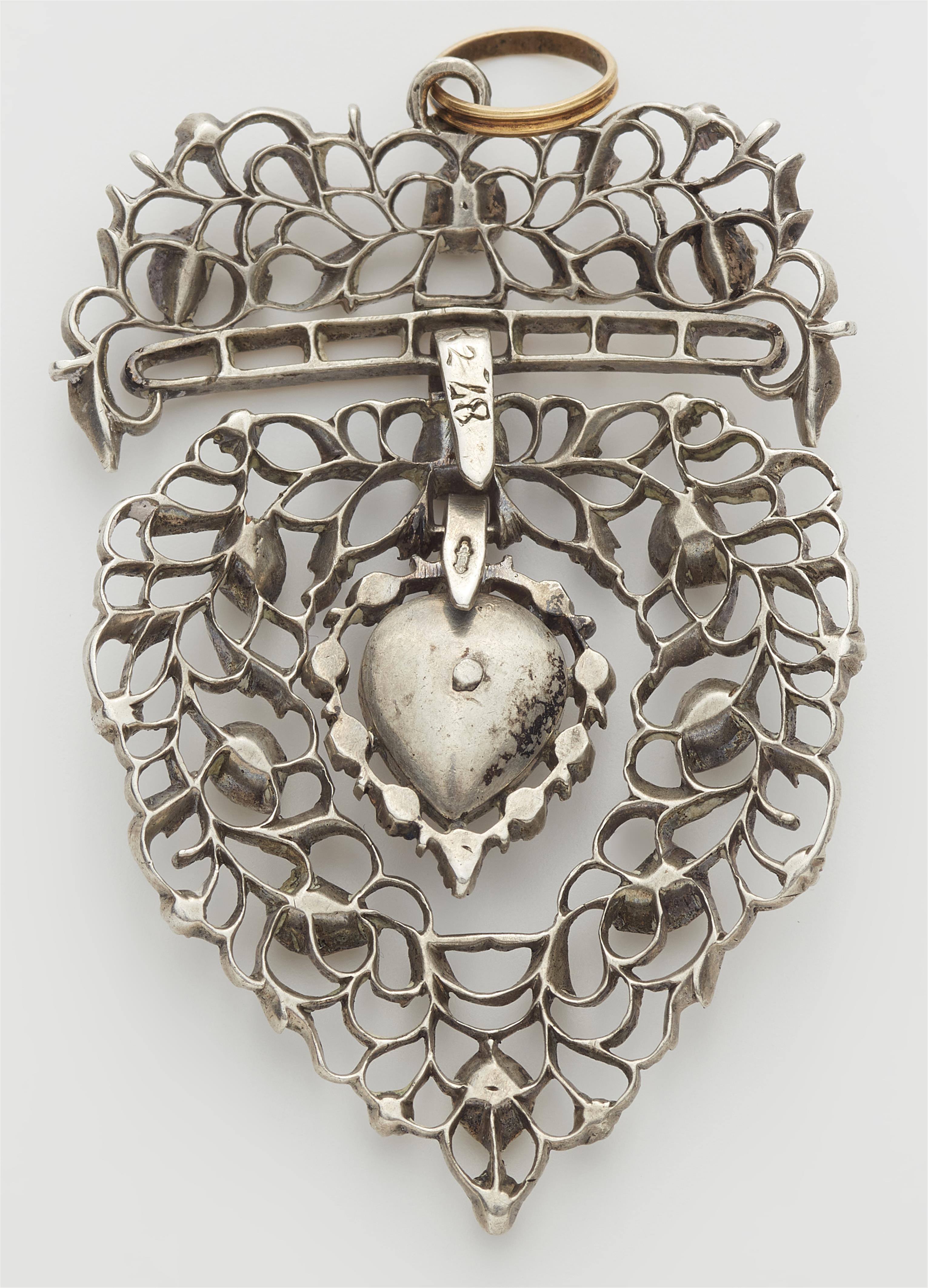 A Belgian silver gilt diamond pendant shaped as a crowned heart. - image-2