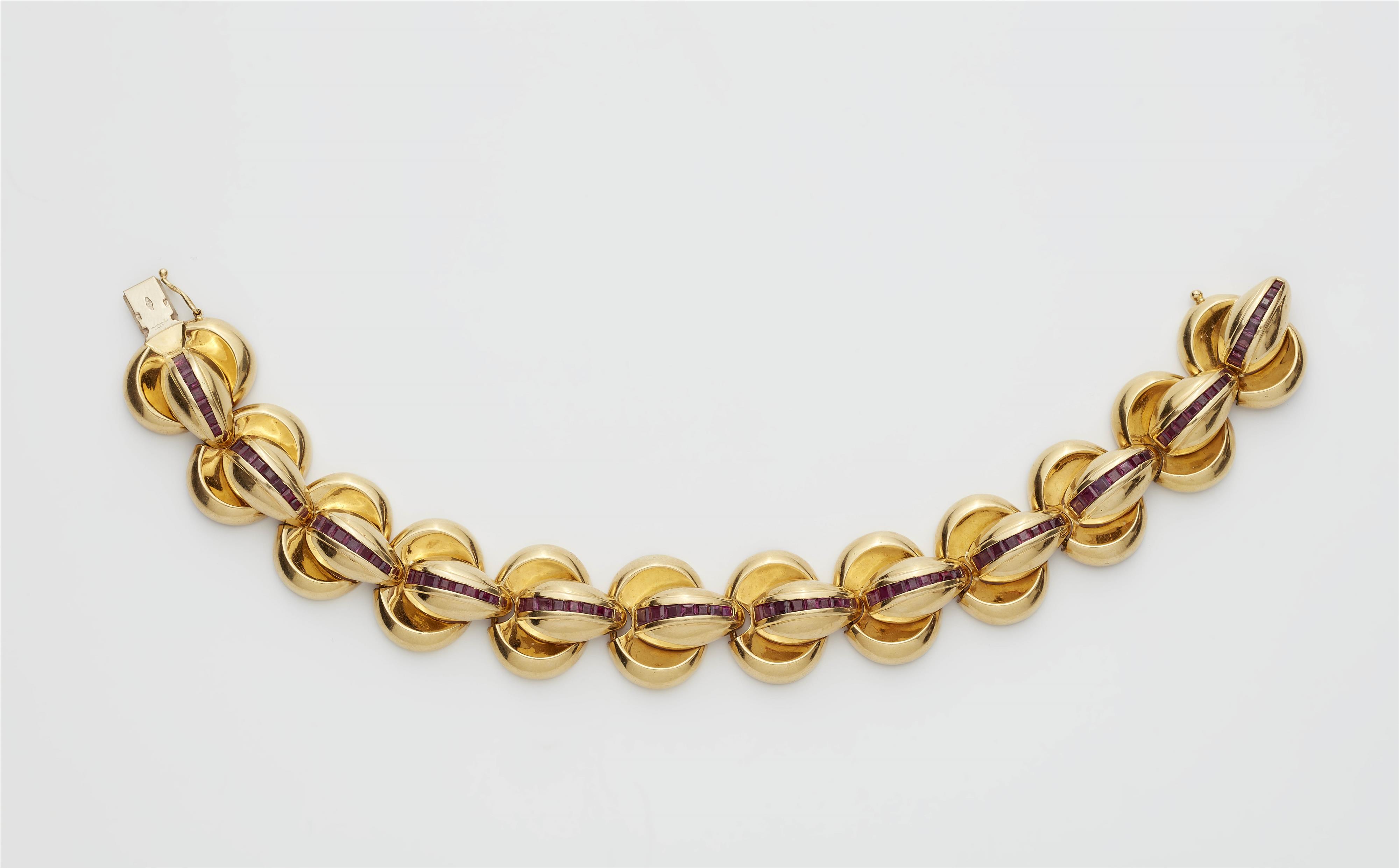 An Italian 18k gold and ruby chain bracelet. - image-1
