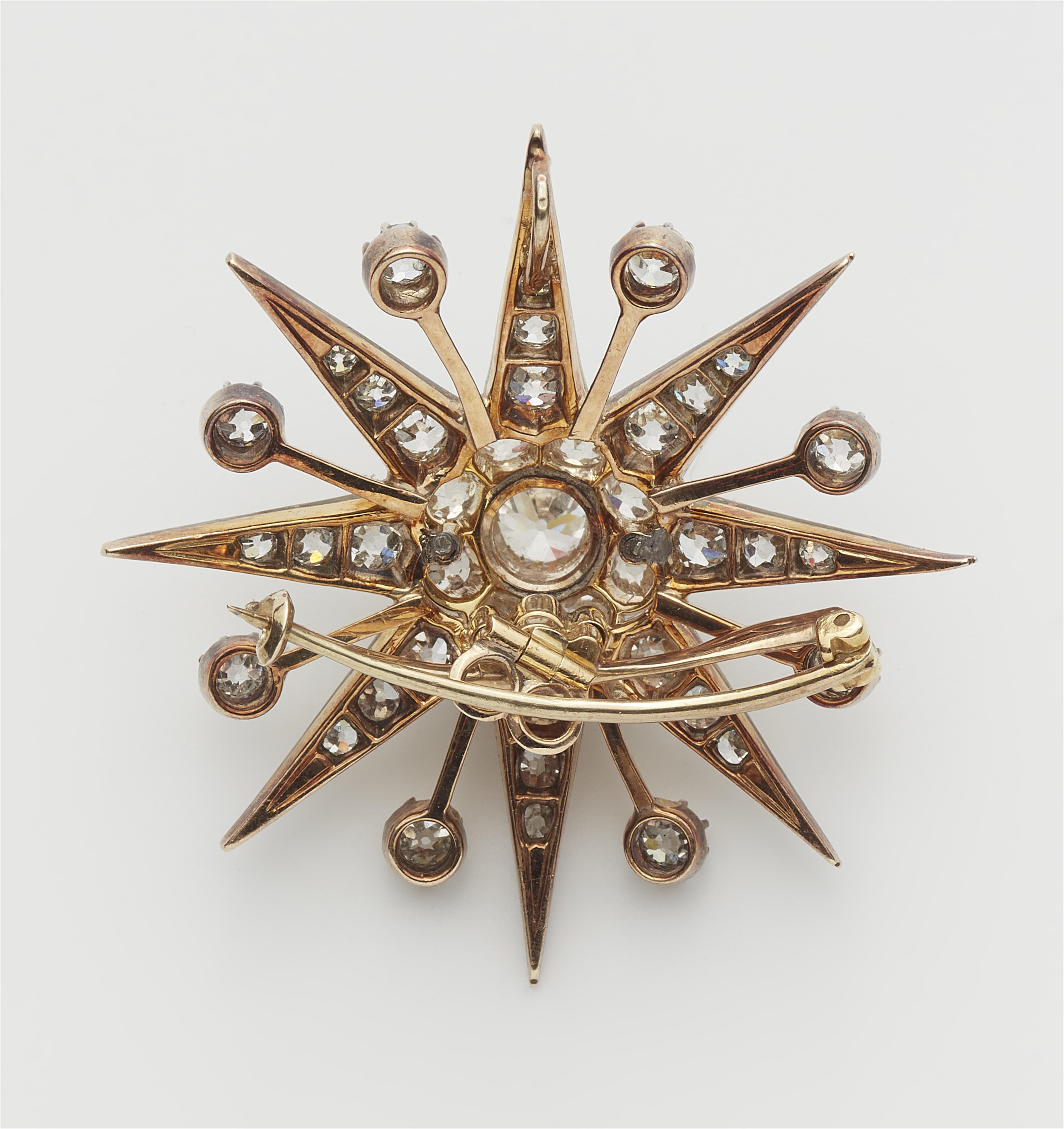 A late 19th century 14 k gold and diamond star brooch. - image-2