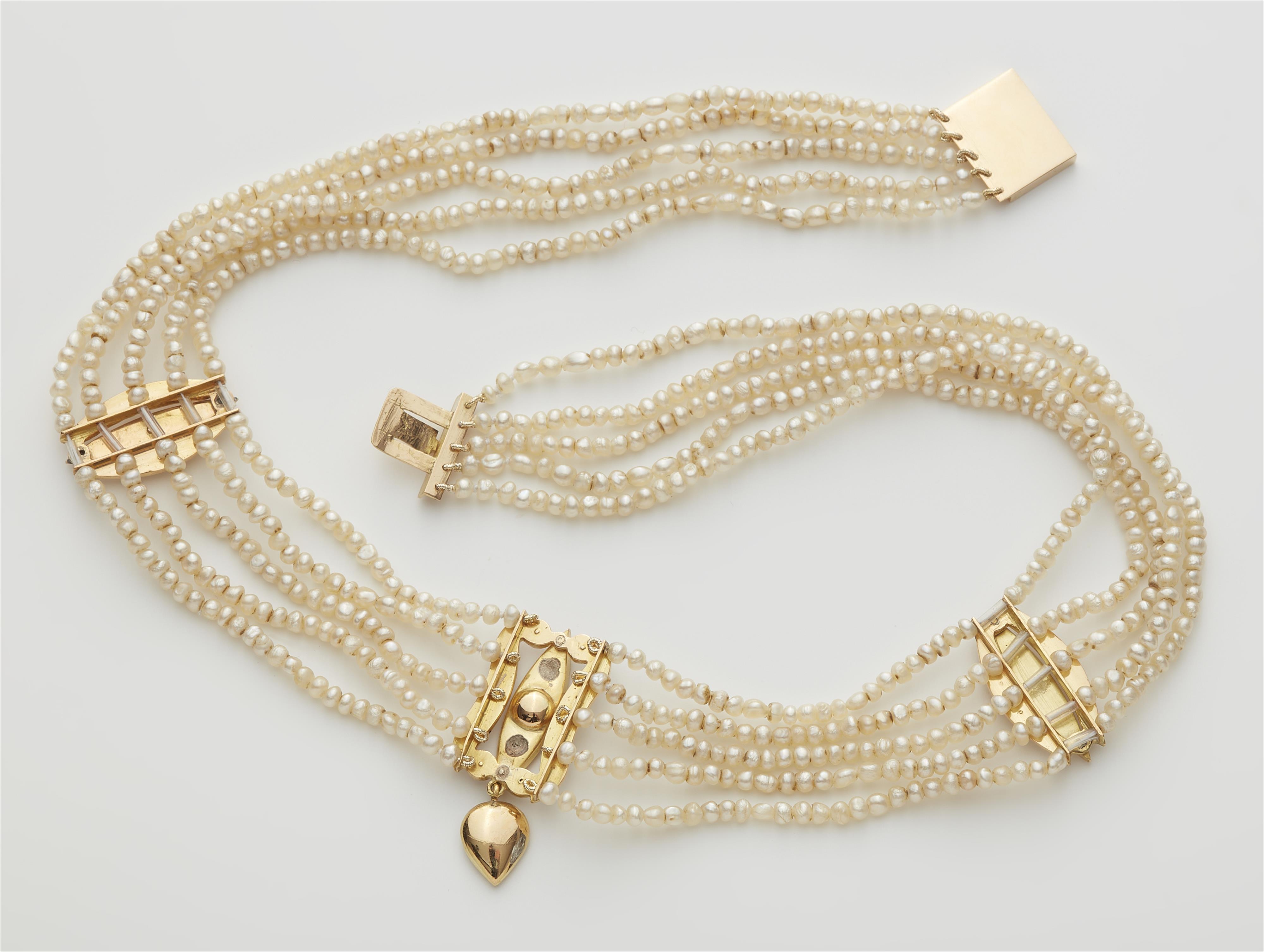 A natural baroque freshwater pearl garland necklace and bracelet with 14k gold and rose-cut diamond buckles. - image-4