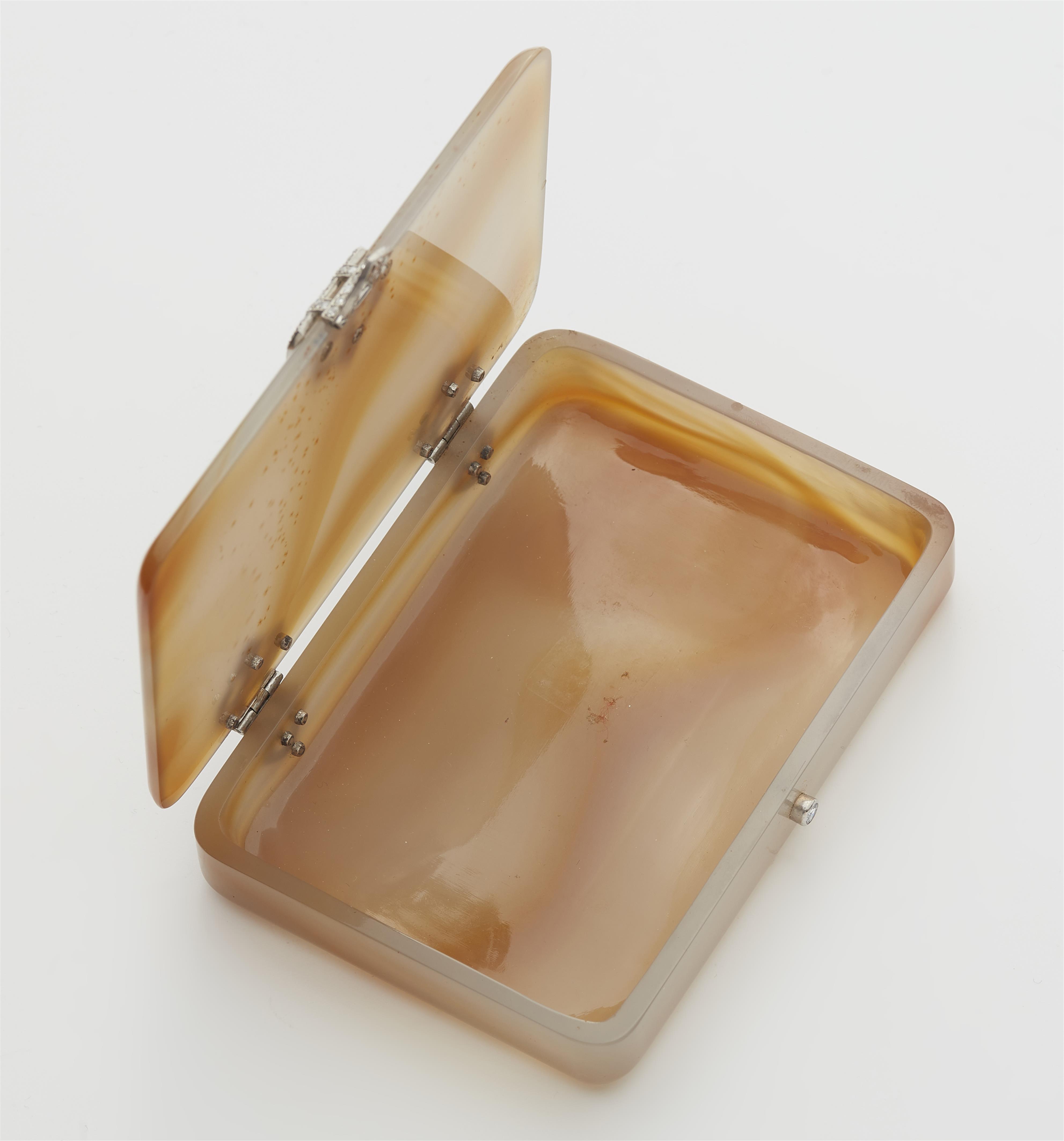 An Art Déco platinum chalcedony and diamond cigarette case. - image-2