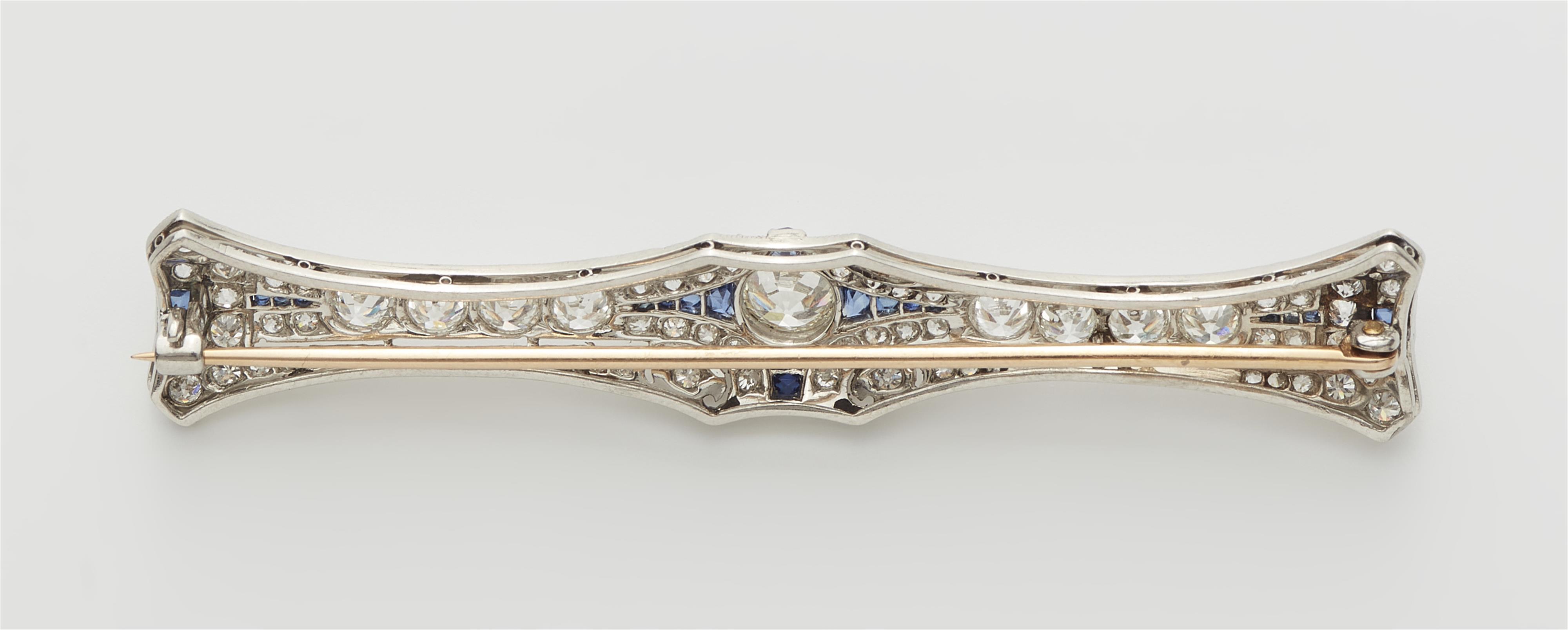 A platinum 14 kt gold diamond and sapphire Belle Epoque bar brooch. - image-2