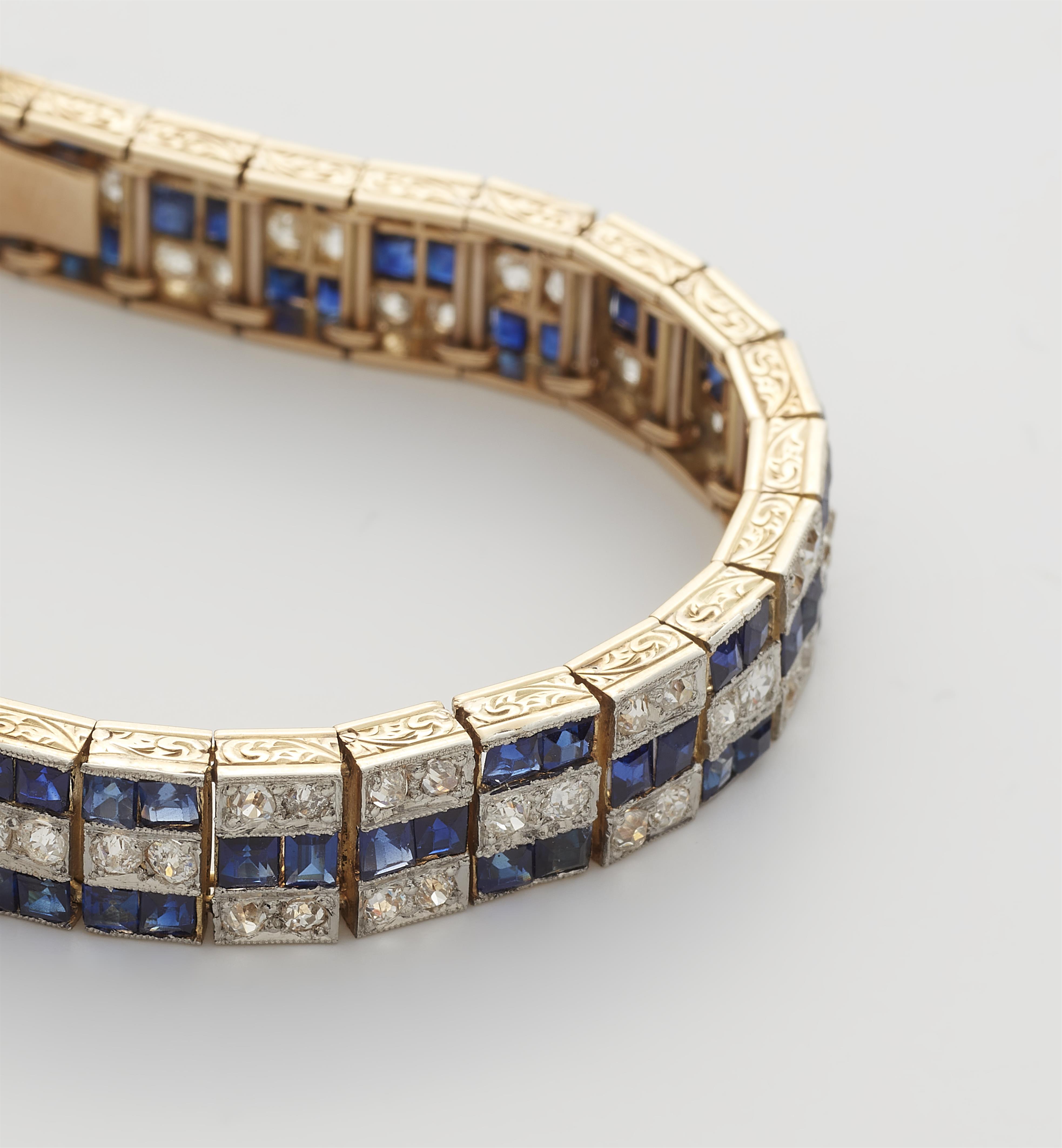 An Art Déco 14k gold sapphire and diamond tennis bracelet. - image-2