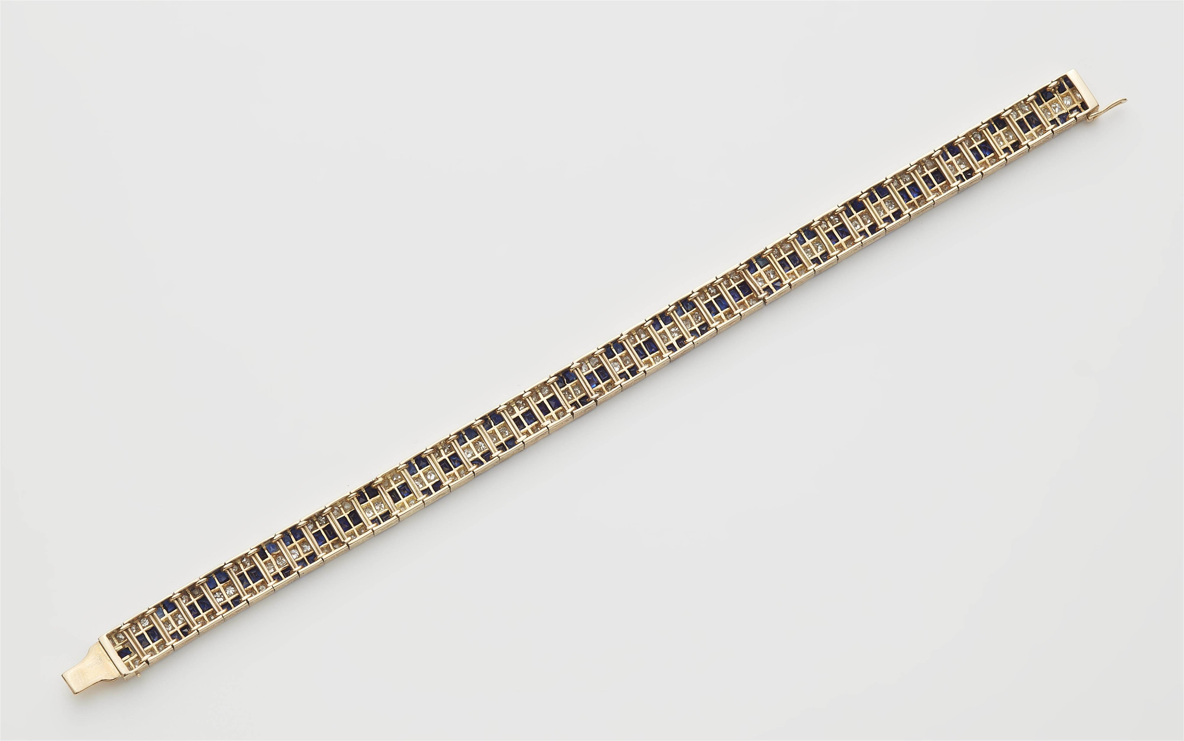 An Art Déco 14k gold sapphire and diamond tennis bracelet. - image-3