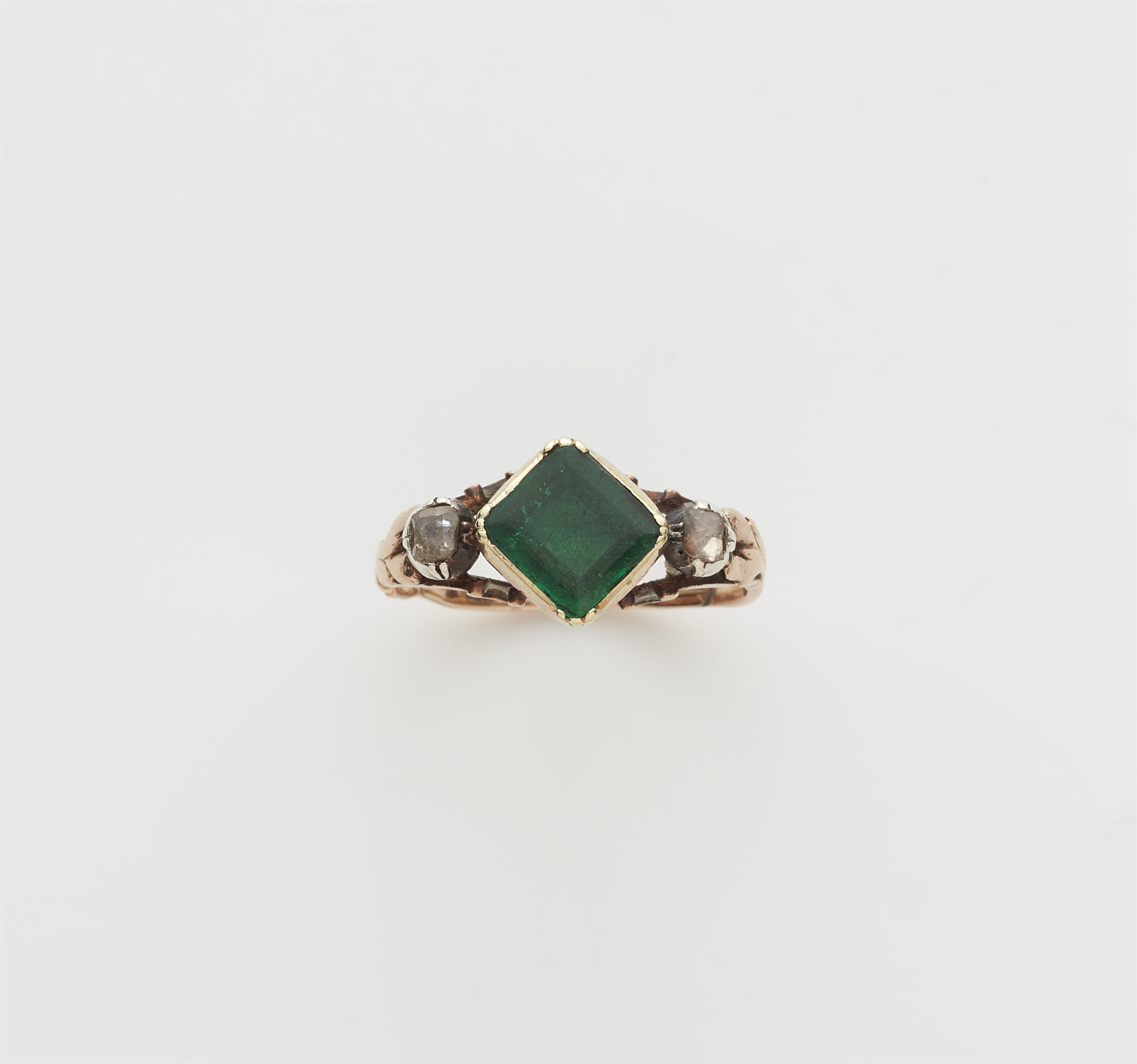 An 18th century 14k red gold diamond and emerald ring. - image-1