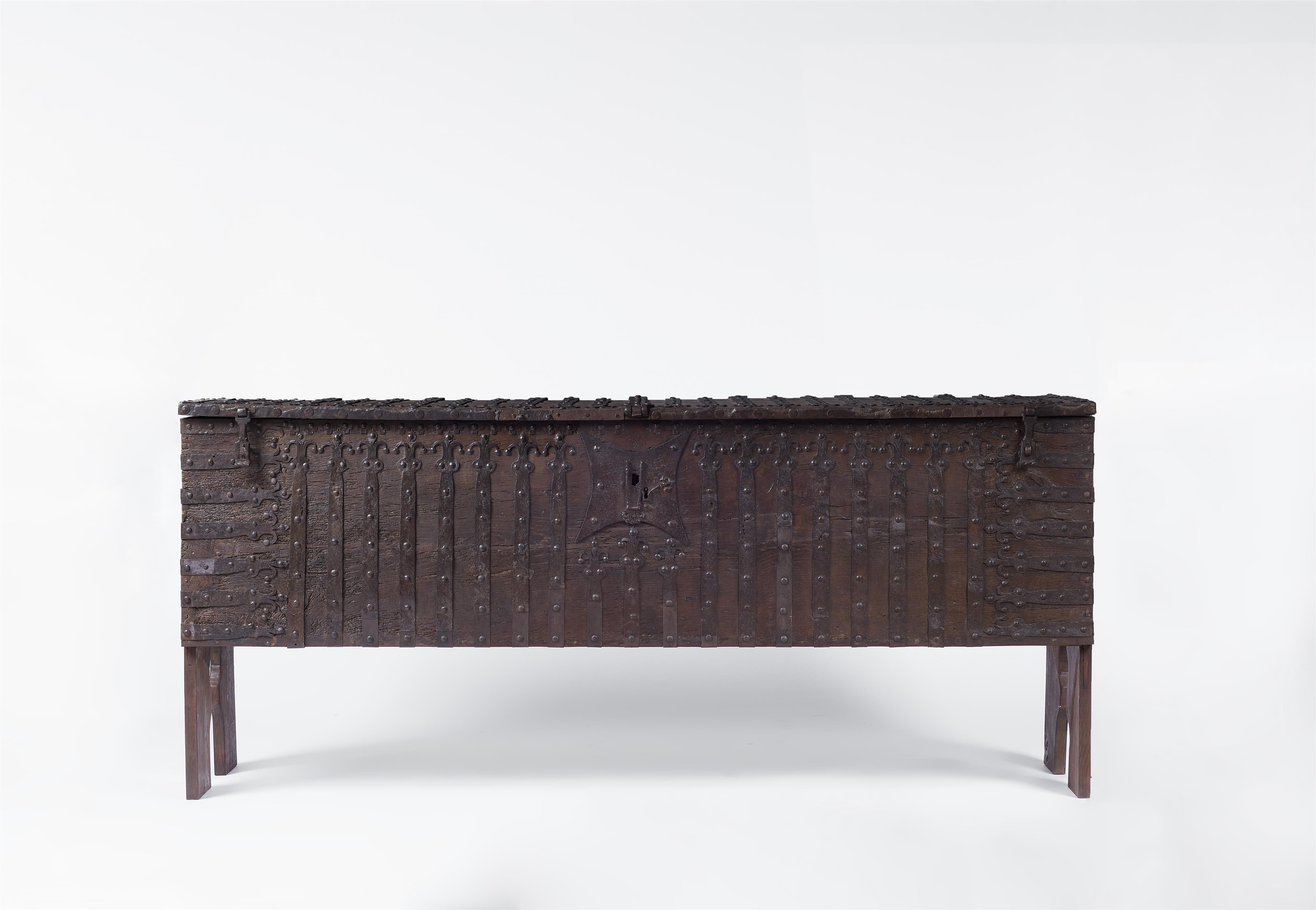 A large Gothic oak chest with iron mountings - image-1