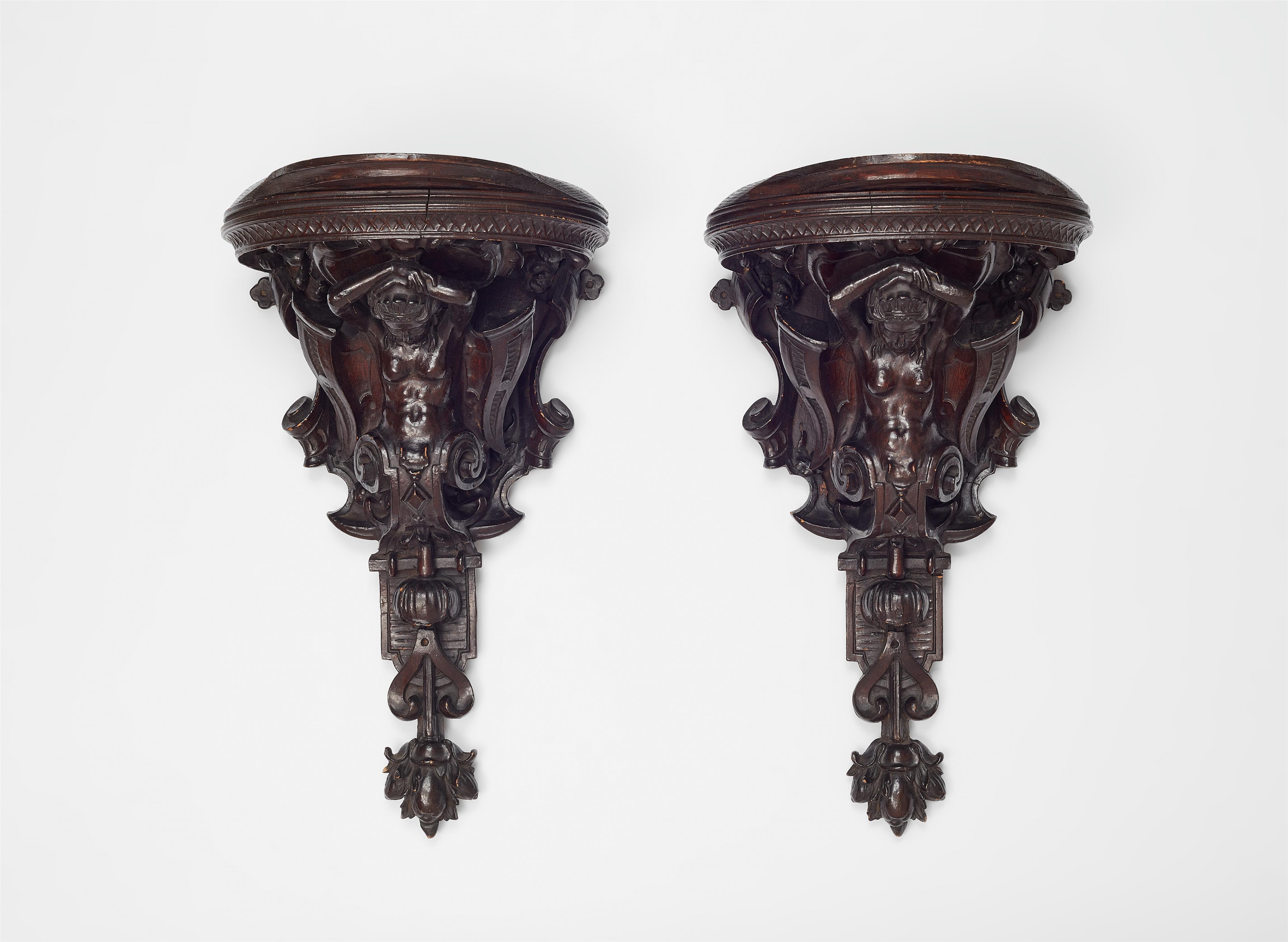 A pair of Renaissance Revival painted softwood brackets - image-1