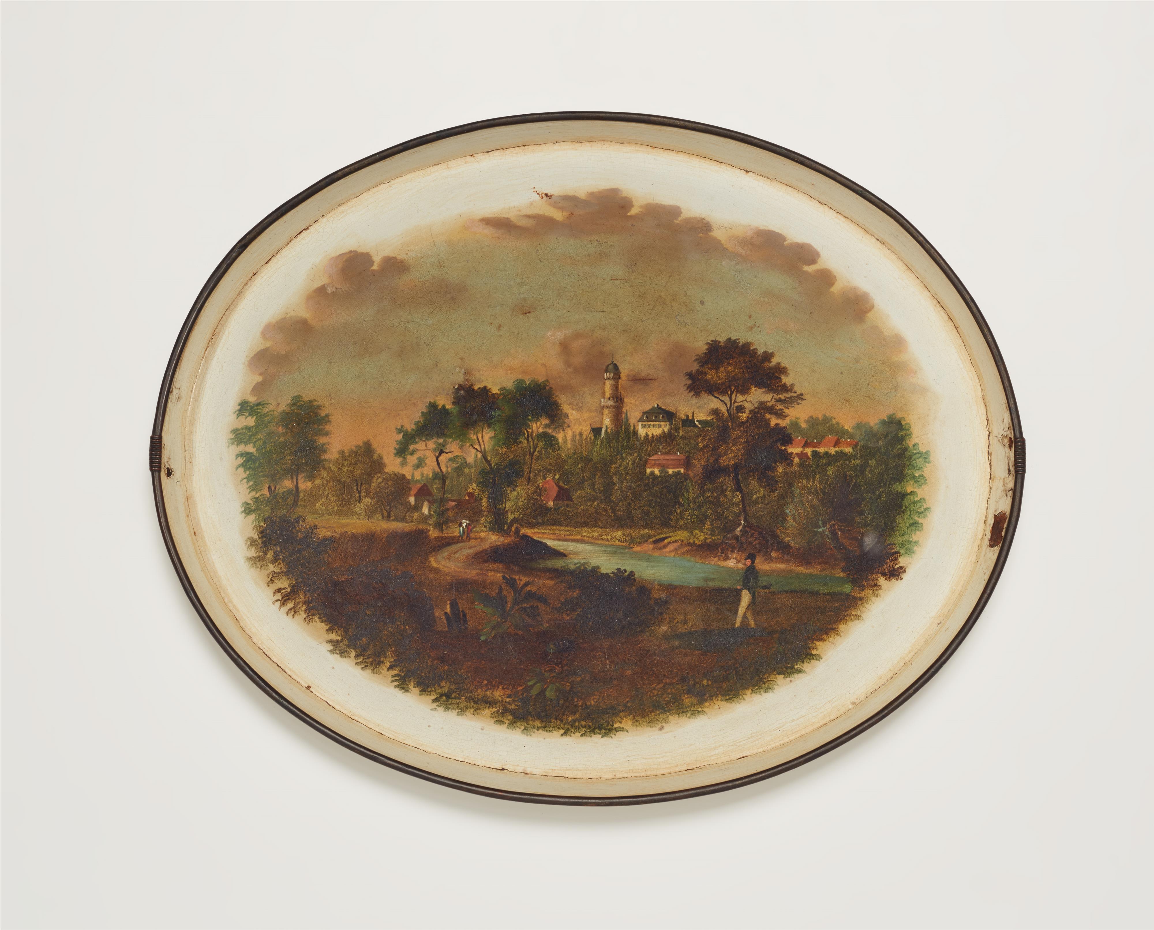 A small sheet iron tray with a view of Bad Homburg - image-1