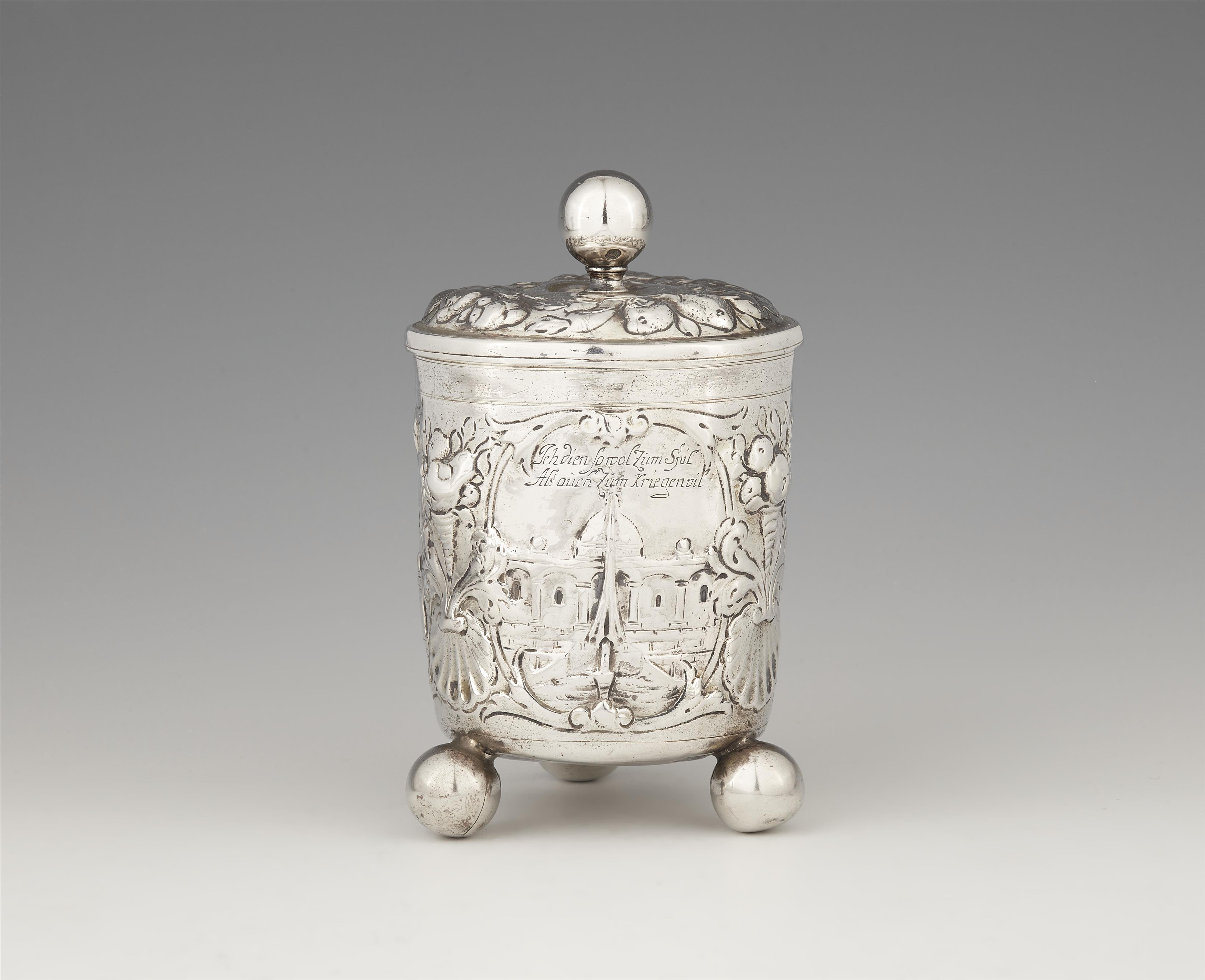 An Augsburg parcel gilt silver beaker and cover - image-1